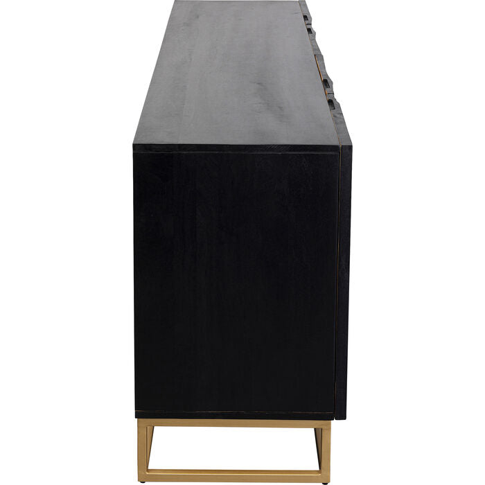 Komoda 4-dveřová MADEIRA tmavě hnědé dřevo se zlatým podstavcem