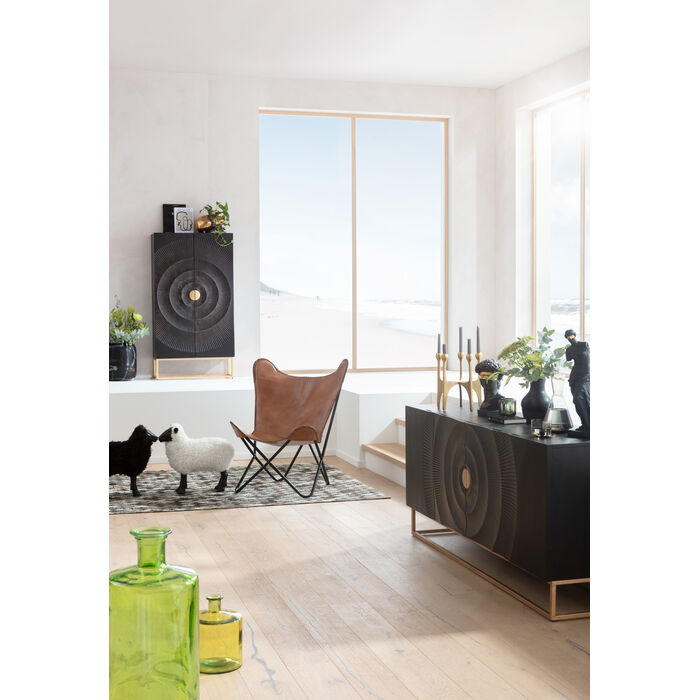 Komoda 4-dveřová MADEIRA tmavě hnědé dřevo se zlatým podstavcem