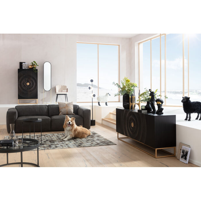 Komoda 4-dveřová MADEIRA tmavě hnědé dřevo se zlatým podstavcem