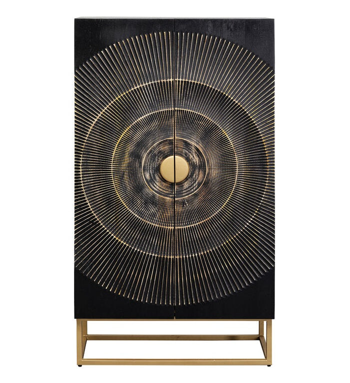 Skříň MADEIRA tmavě hnědé dřevo se zlatým podstavcem