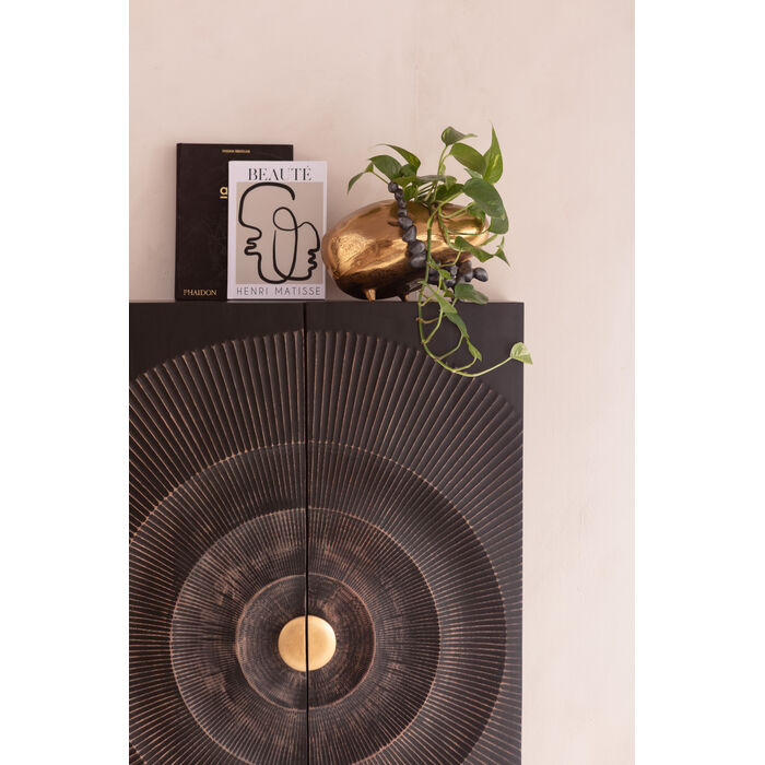 Skříň MADEIRA tmavě hnědé dřevo se zlatým podstavcem