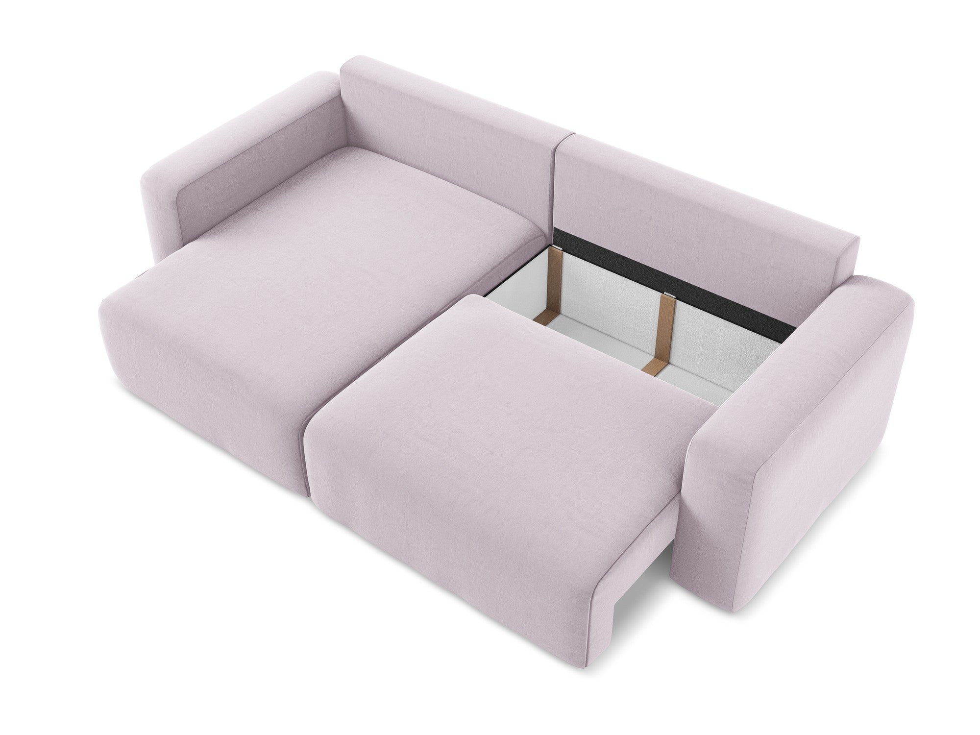 Left-facing velvet corner sofa bed KONA in lavender