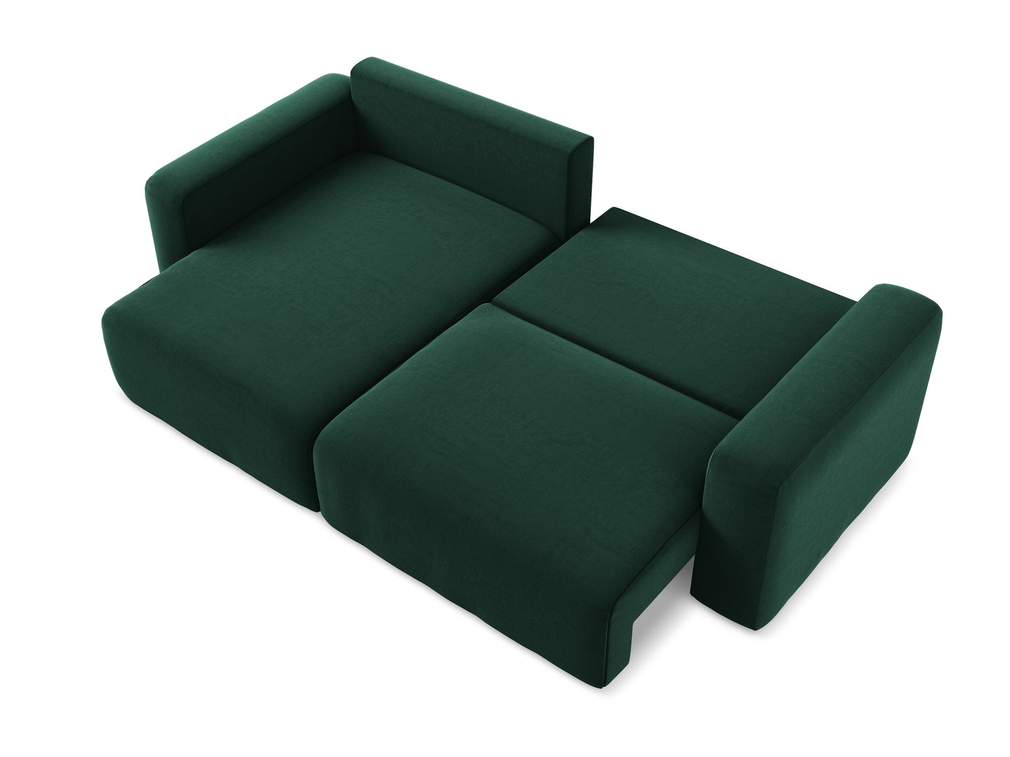 Left-facing velvet corner sofa with sleeping function KONA in bottle green