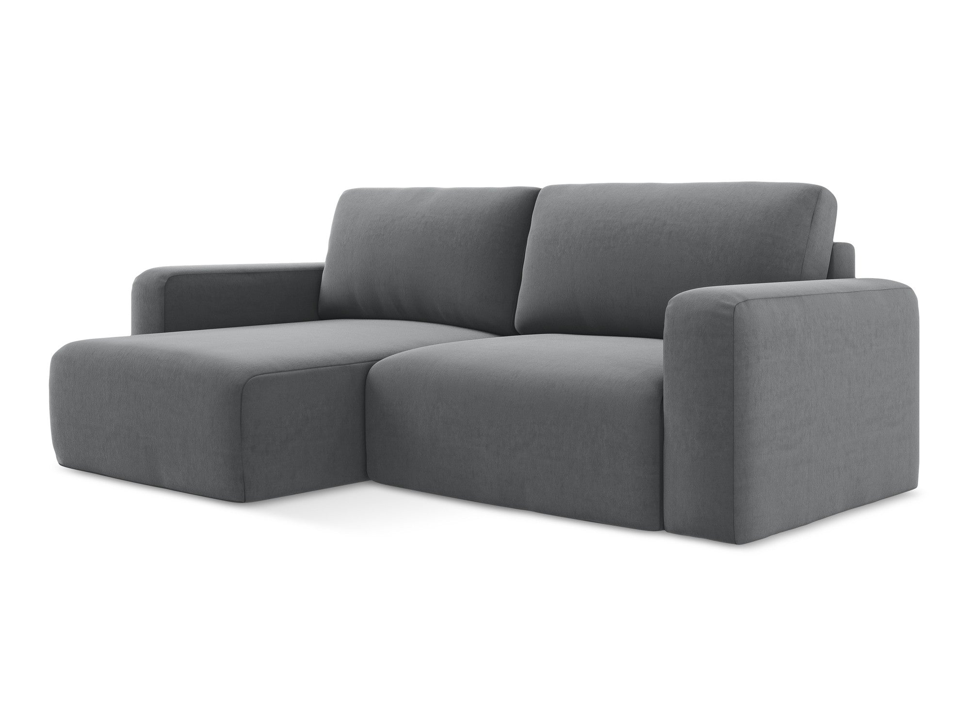 Left-facing velvet corner sofa bed KONA in steel gray