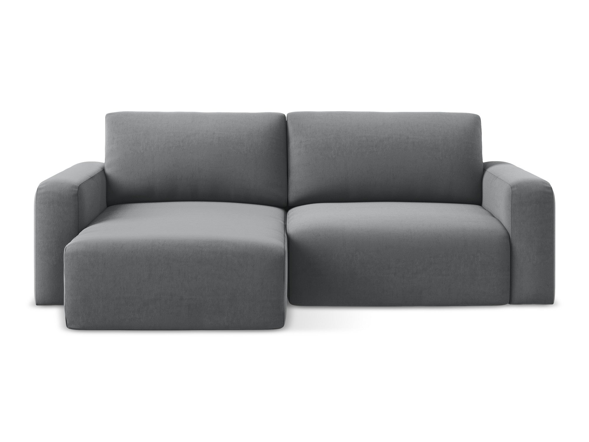 Left-facing velvet corner sofa bed KONA in steel gray