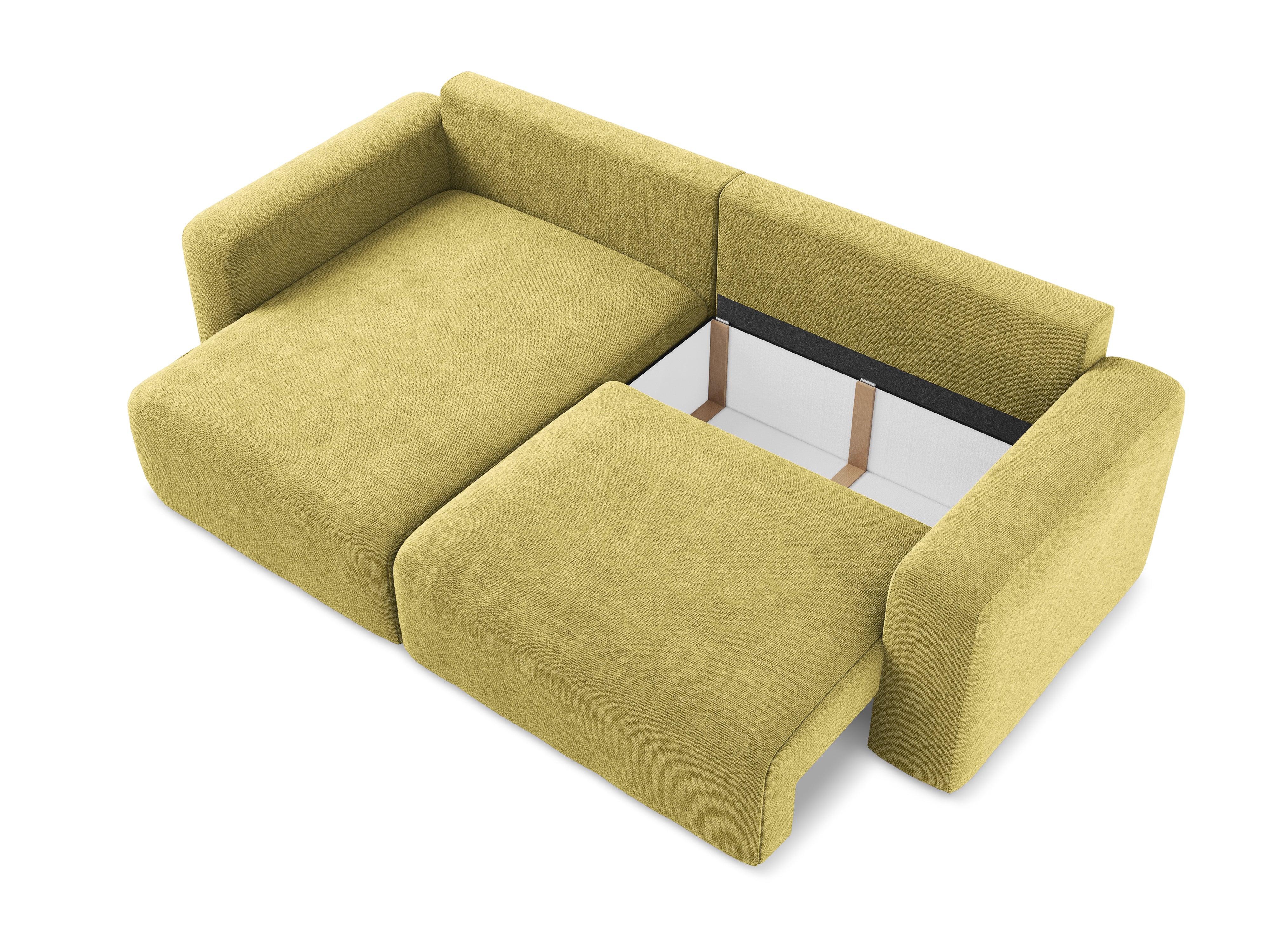 Left-sided corner sofa bed KONA in lime green chenille
