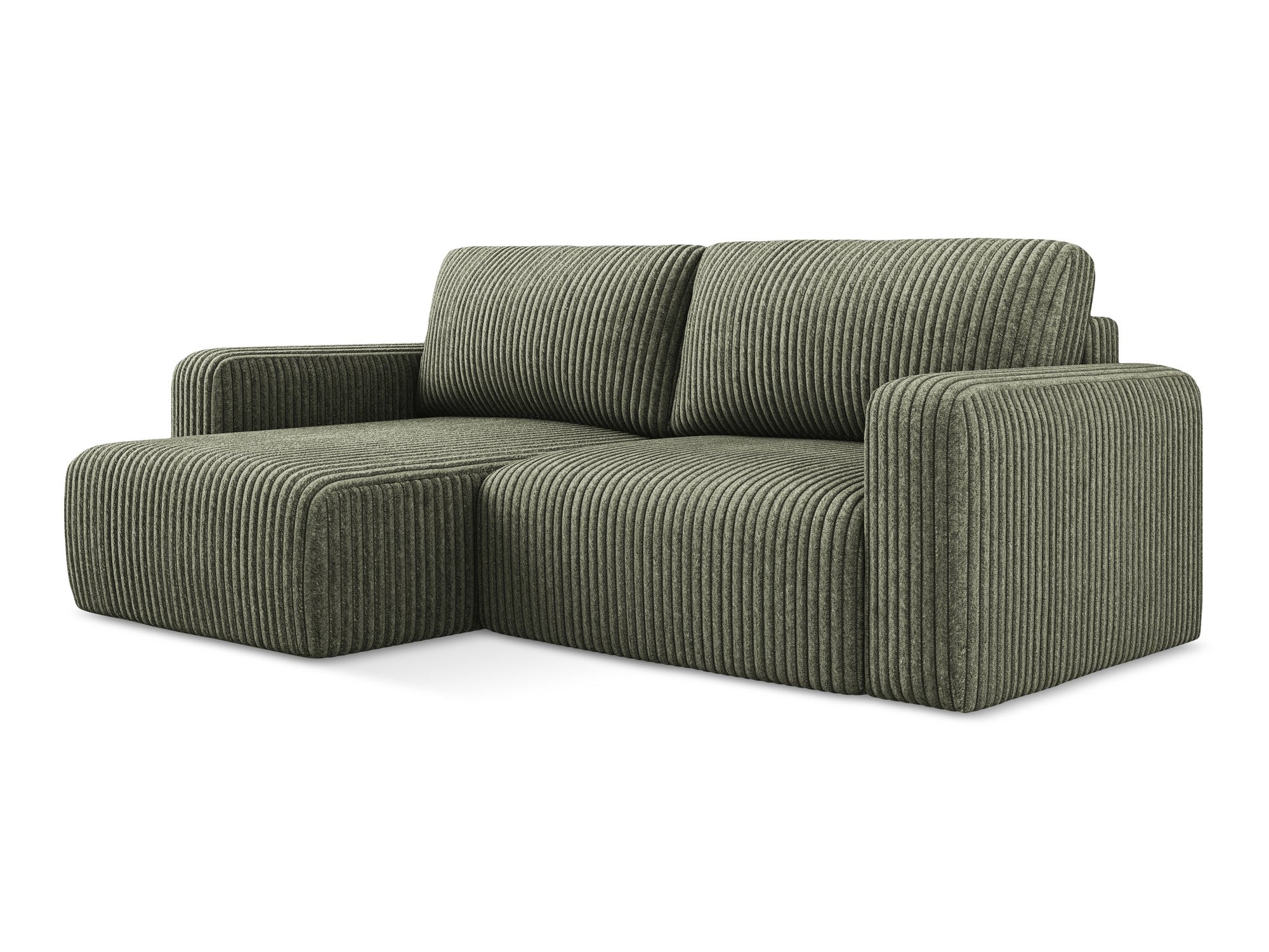 Left-sided corner sofa bed KONA in olive corduroy