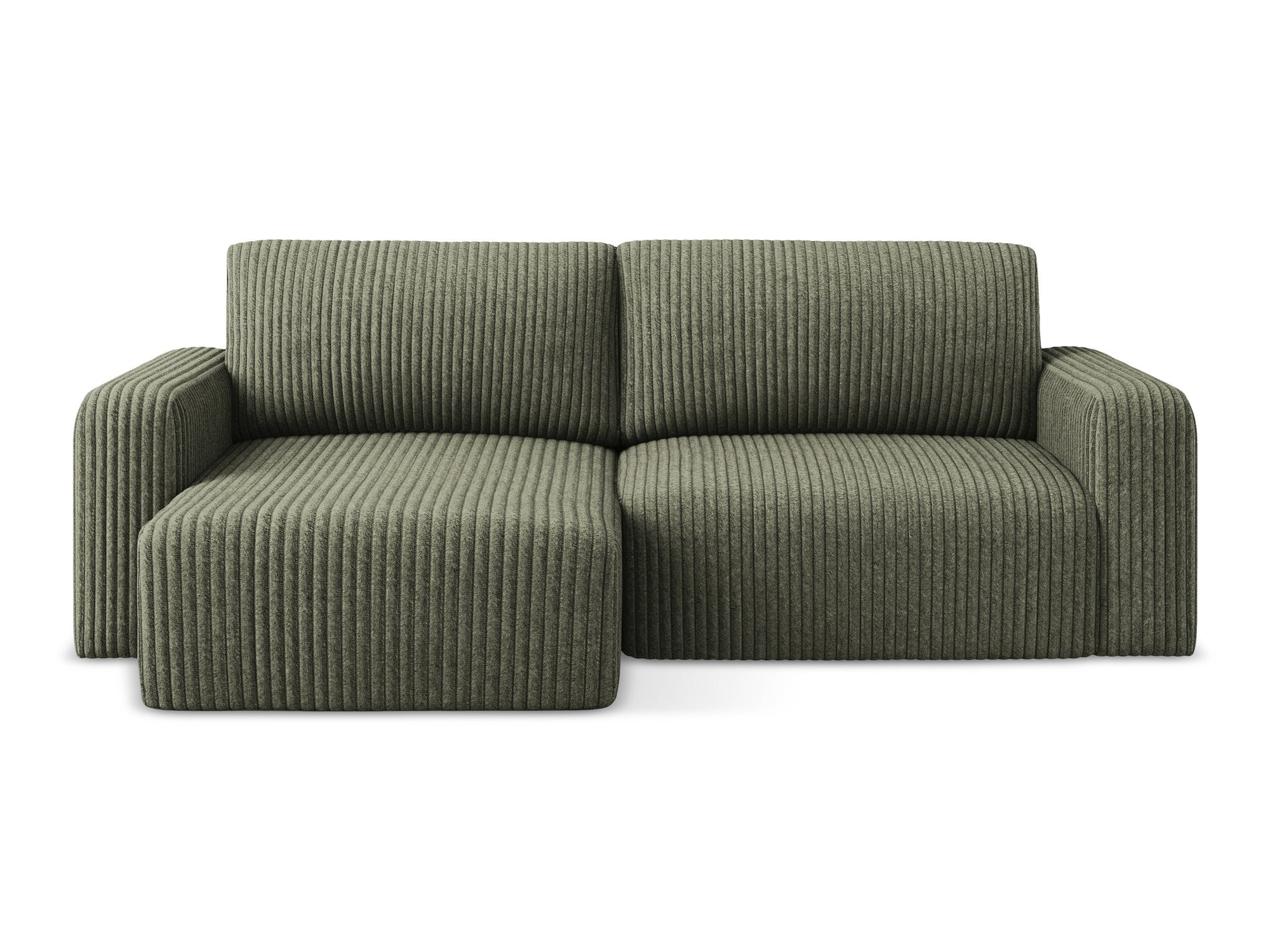 Left-sided corner sofa bed KONA in olive corduroy