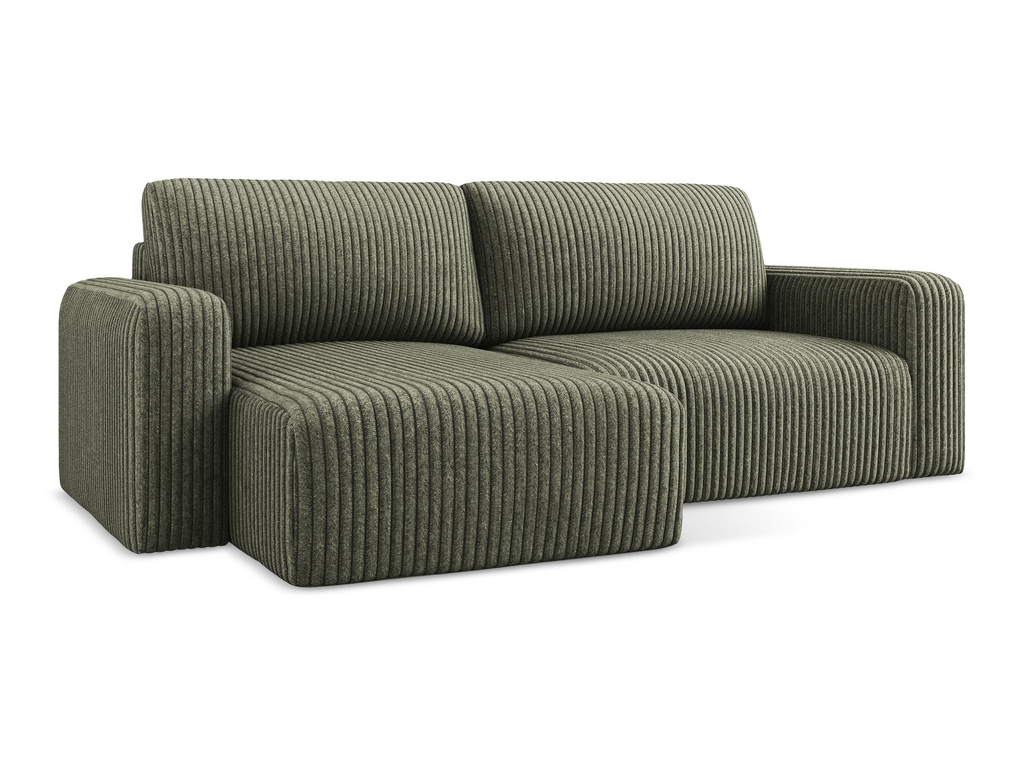 Left-sided corner sofa bed KONA in olive corduroy