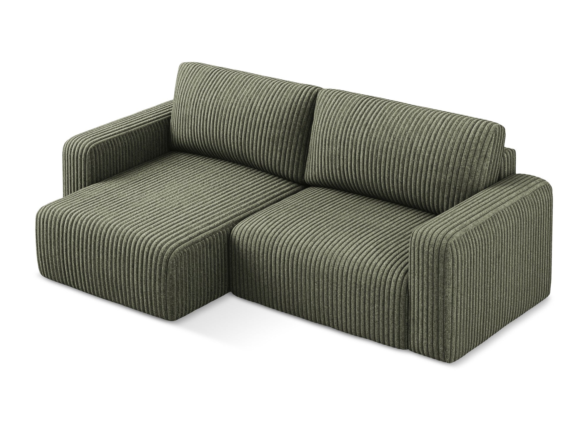 Left-sided corner sofa bed KONA in olive corduroy