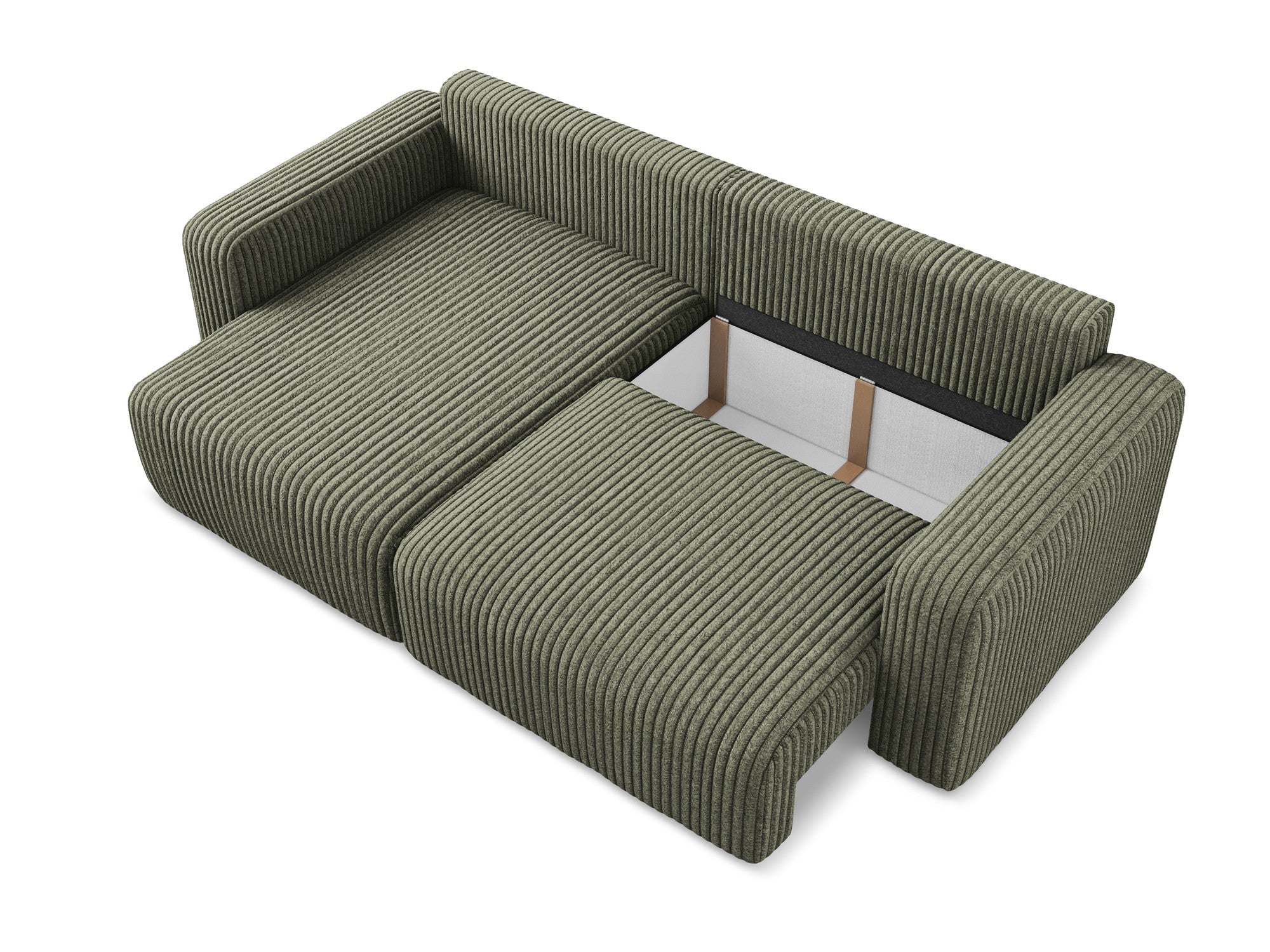 Left-sided corner sofa bed KONA in olive corduroy