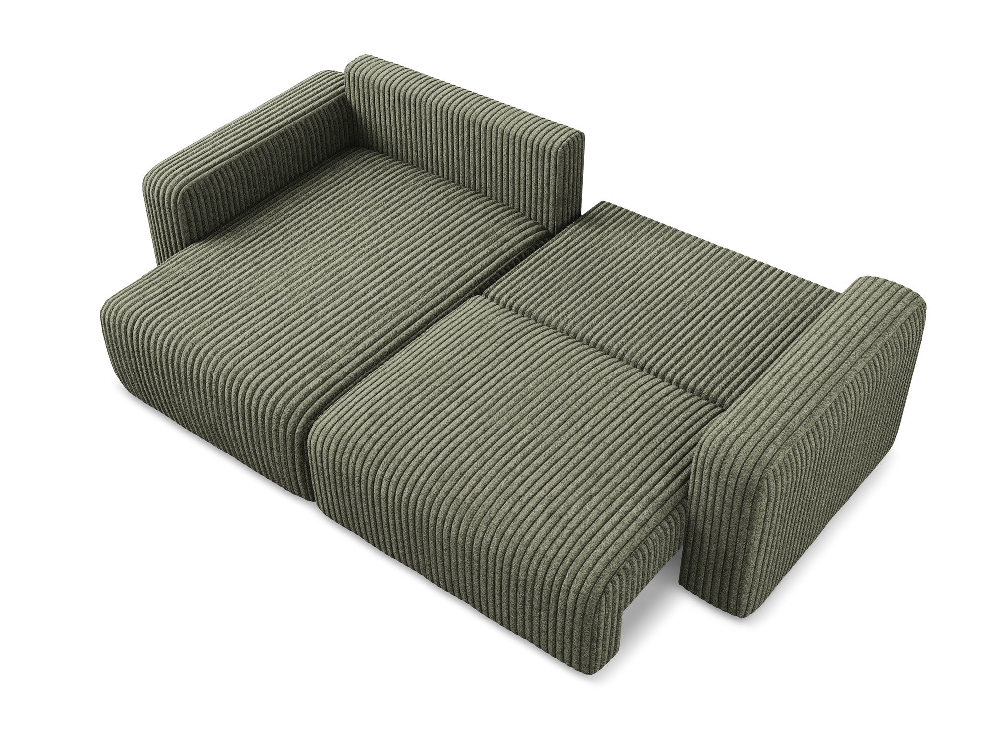 Left-sided corner sofa bed KONA in olive corduroy