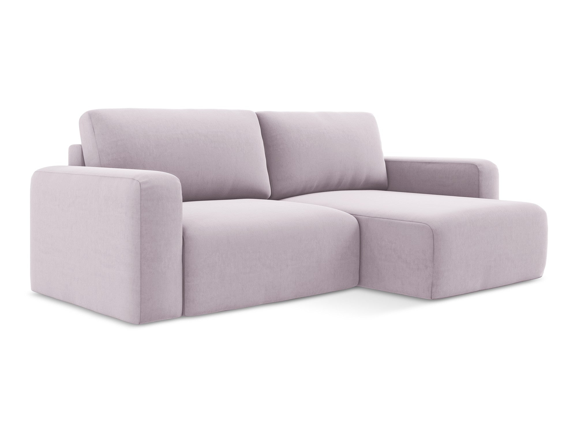 Sametový rohový gauč pravostranný s funkcí spaní KONA levandulový