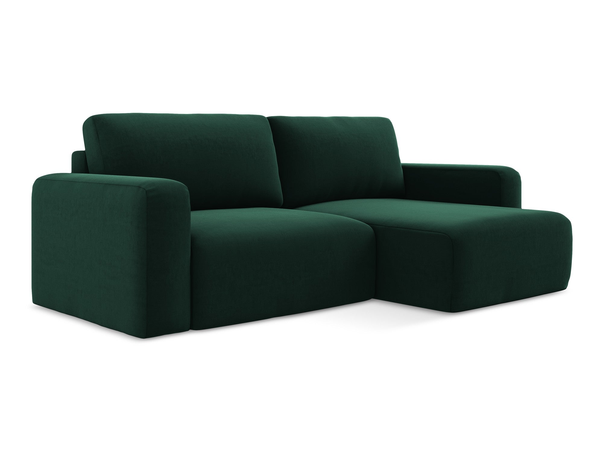 Right-facing velvet corner sofa bed KONA in bottle green