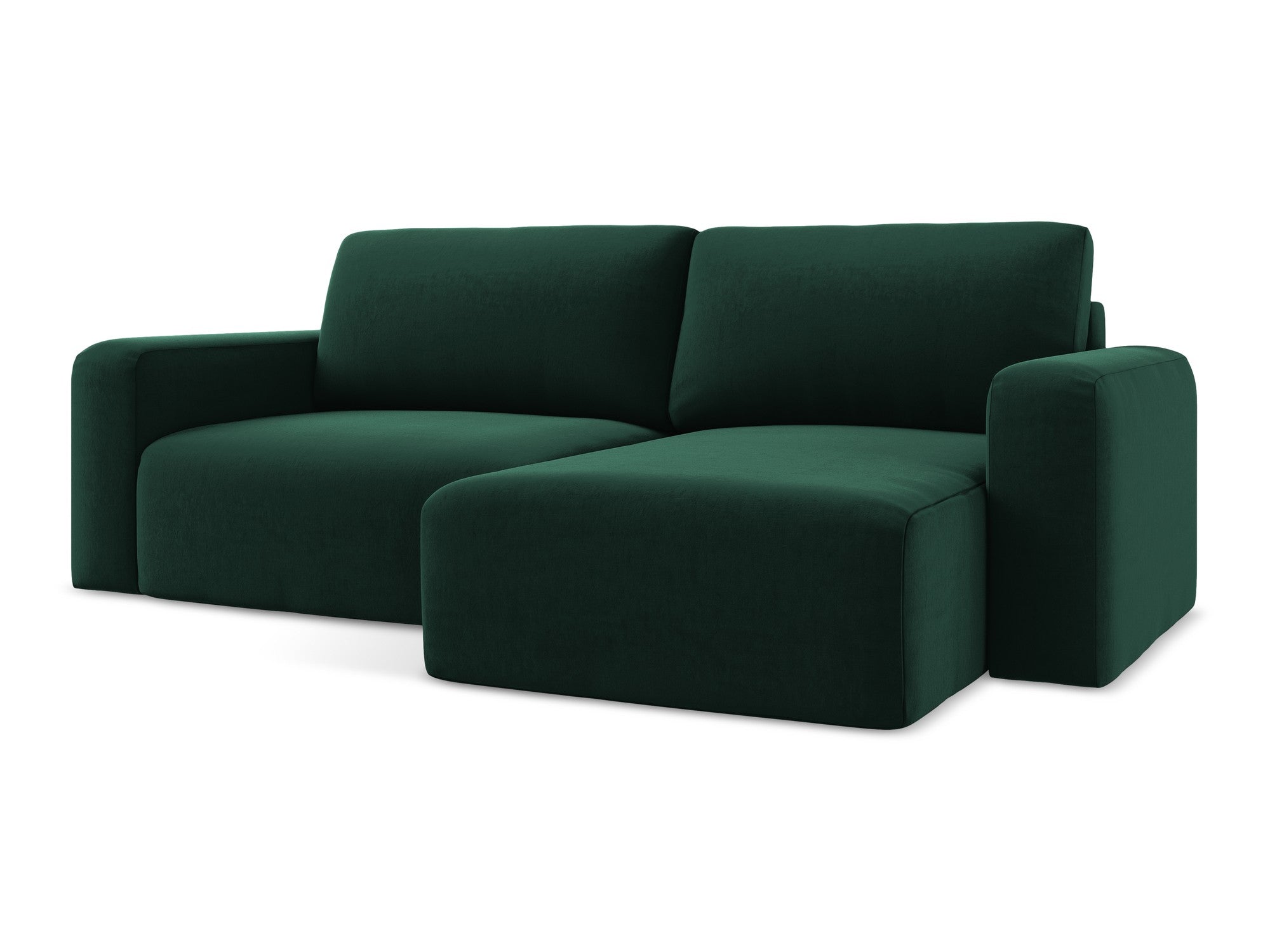 Right-facing velvet corner sofa bed KONA in bottle green