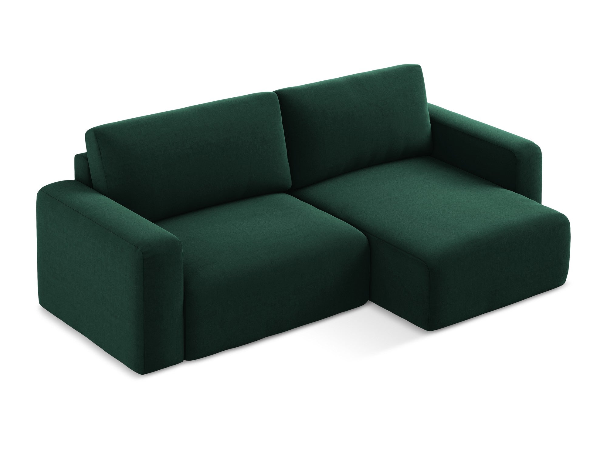 Right-facing velvet corner sofa bed KONA in bottle green