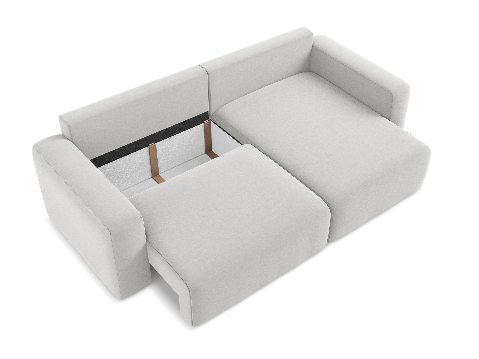 Sametový rohový gauč pravostranný s funkcí spaní KONA stříbrně šedý