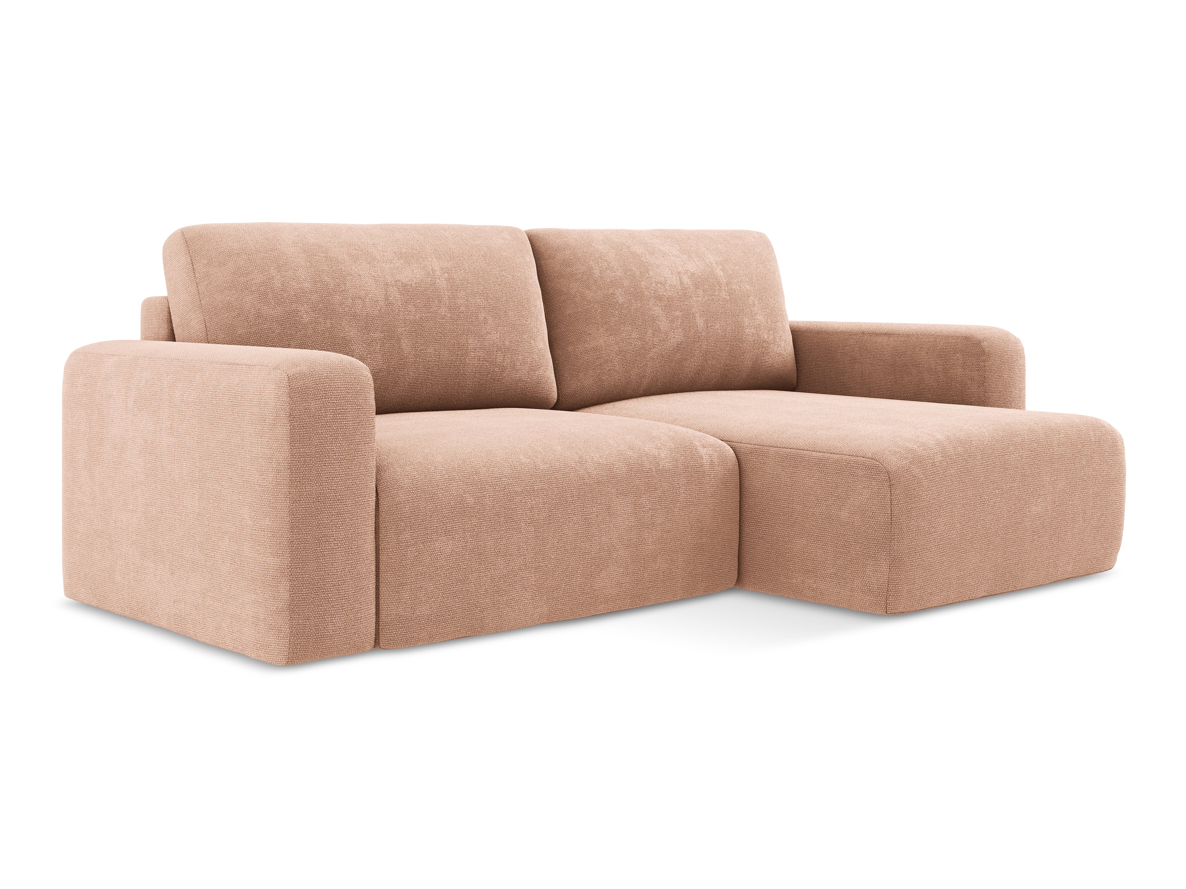 Pravostranný rohový gauč s funkcí spaní KONA broskvový šenil