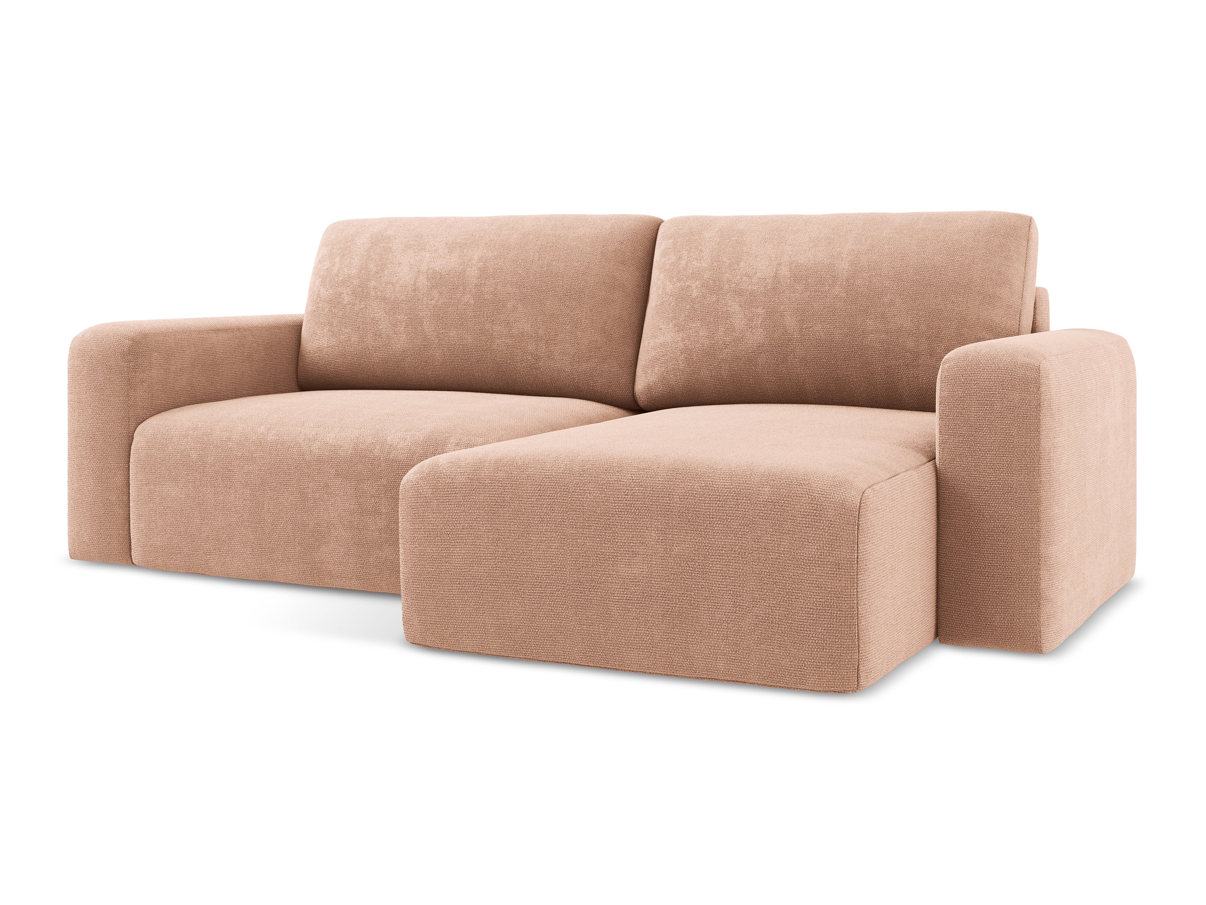 Pravostranný rohový gauč s funkcí spaní KONA broskvový šenil