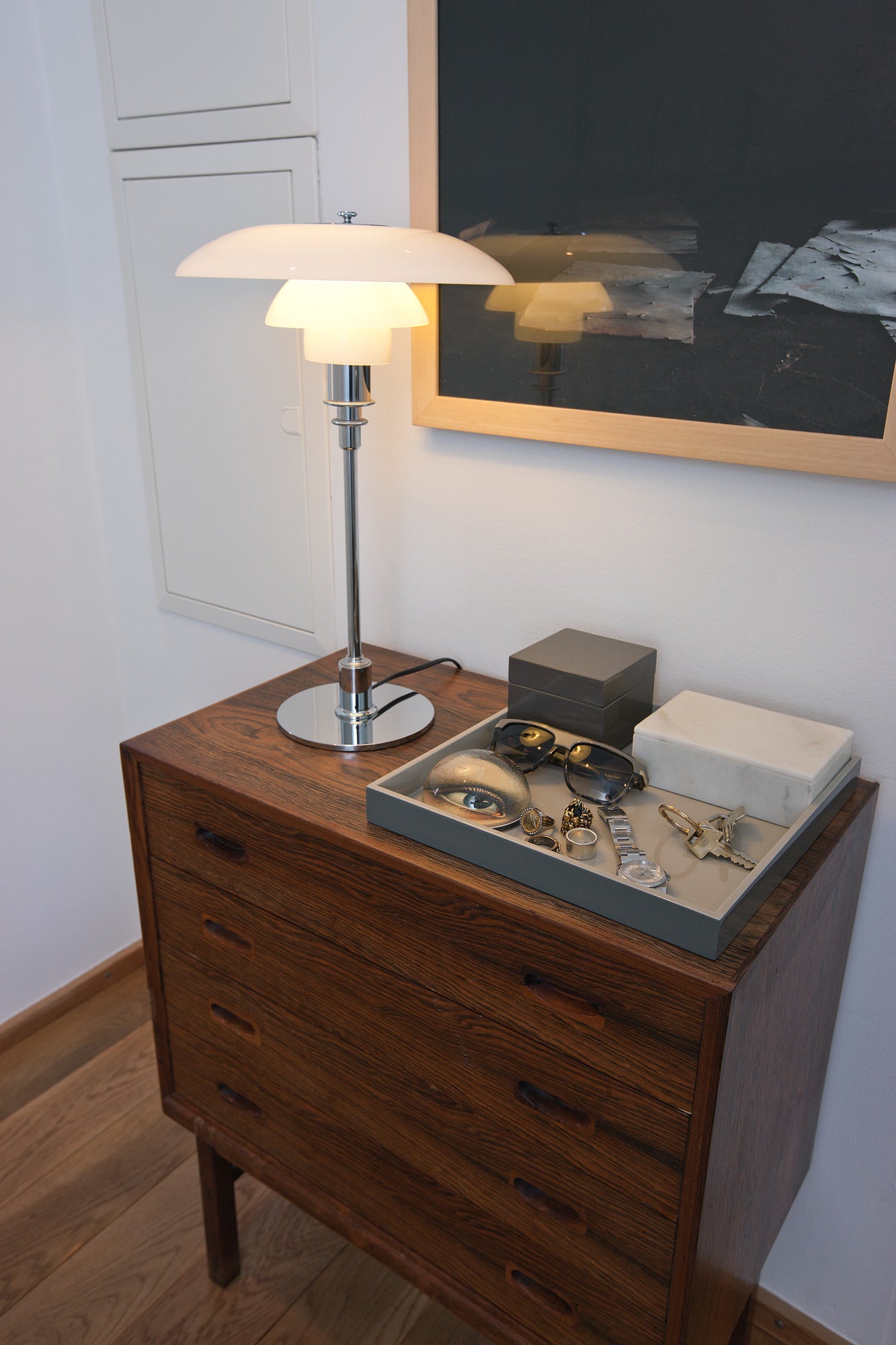 Stolní lampa PH 3/2 bílá s chromovaným podstavcem