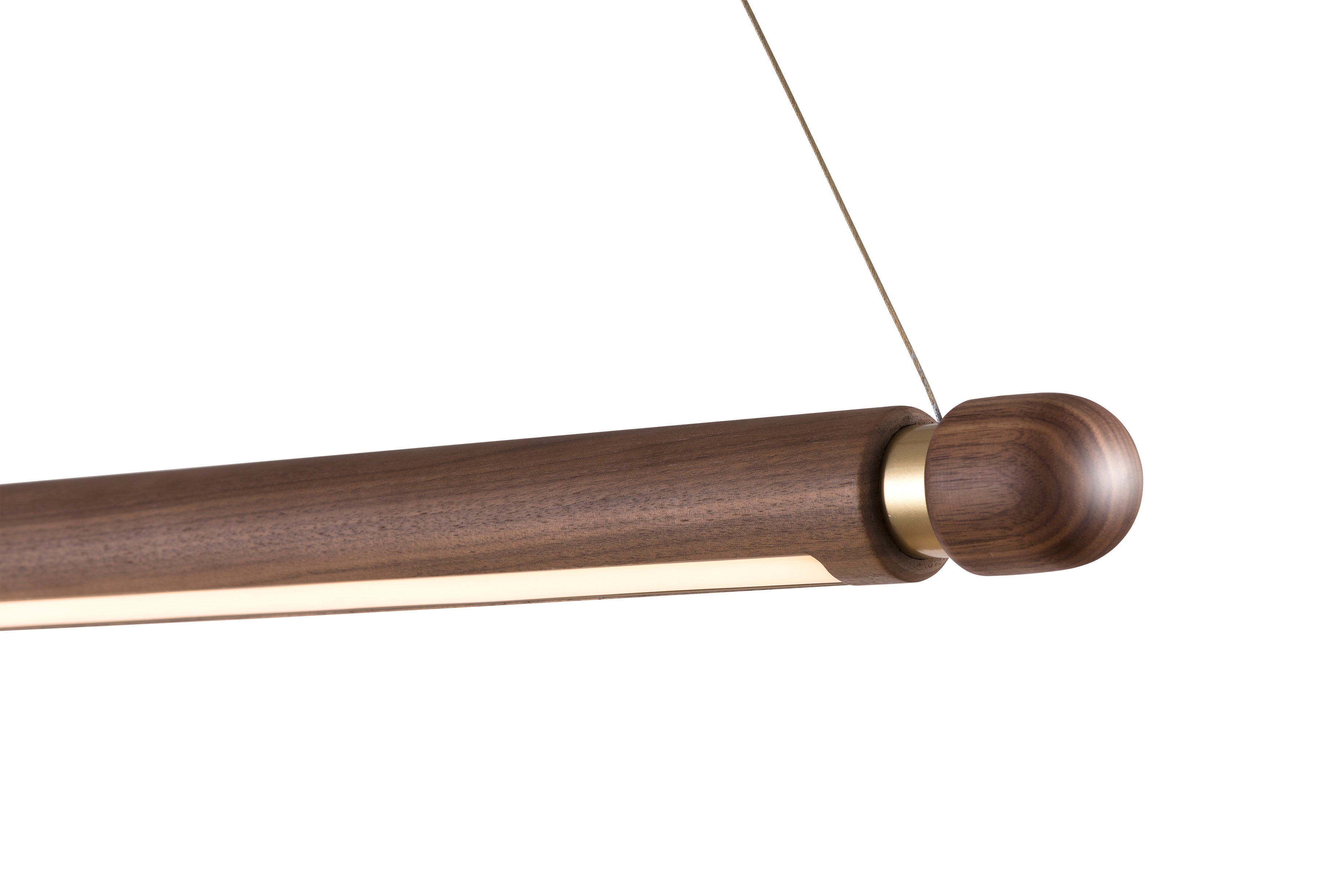 LINEA H Pendant Lamp in Walnut Wood with Brass Finish
