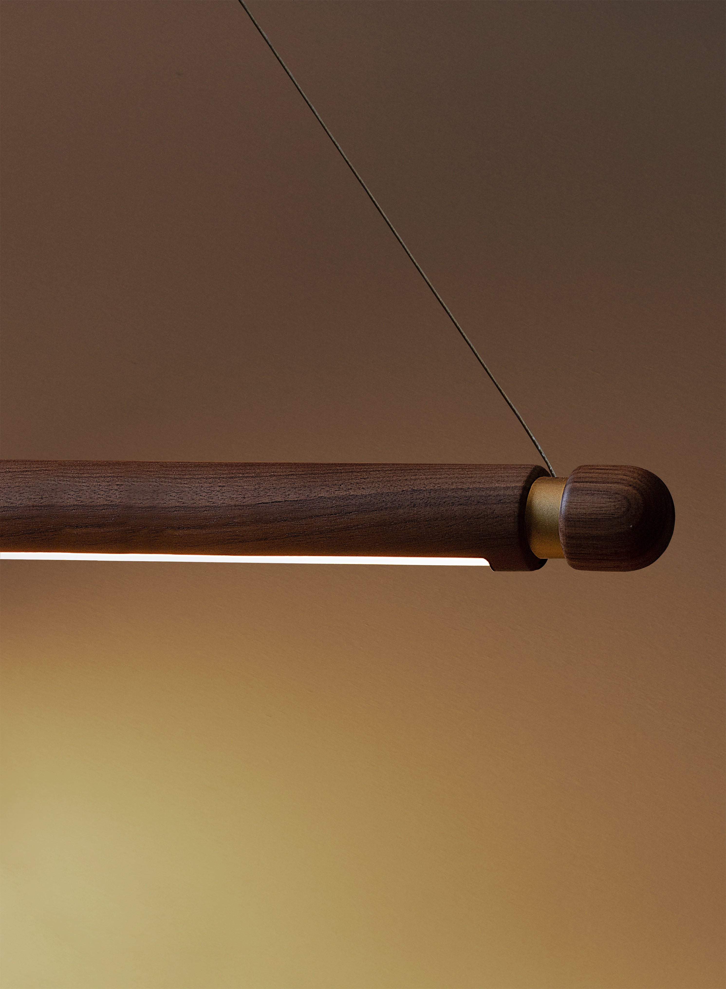 LINEA H Pendant Lamp in Walnut Wood with Brass Finish