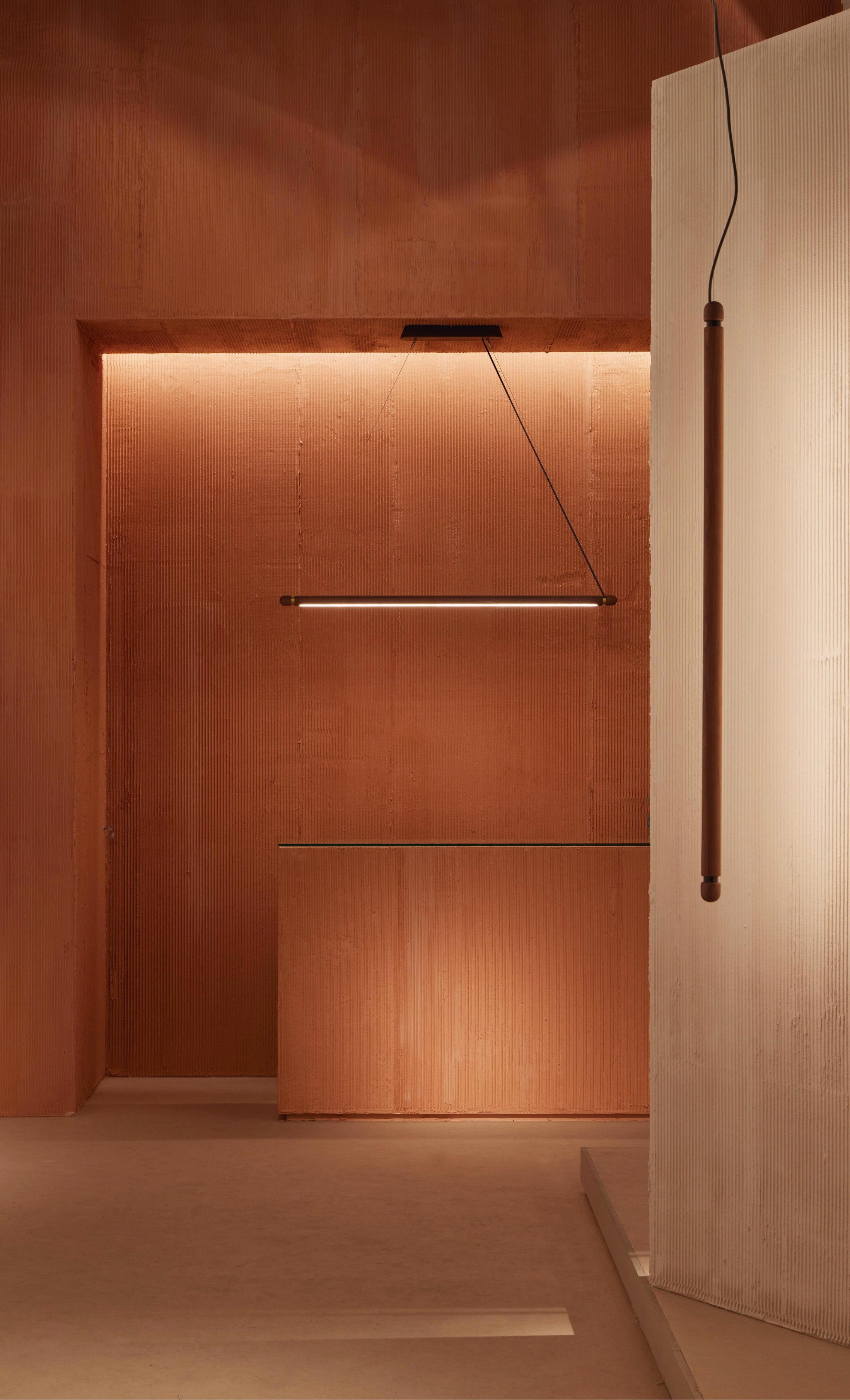 LINEA H Pendant Lamp in Walnut Wood with Brass Finish