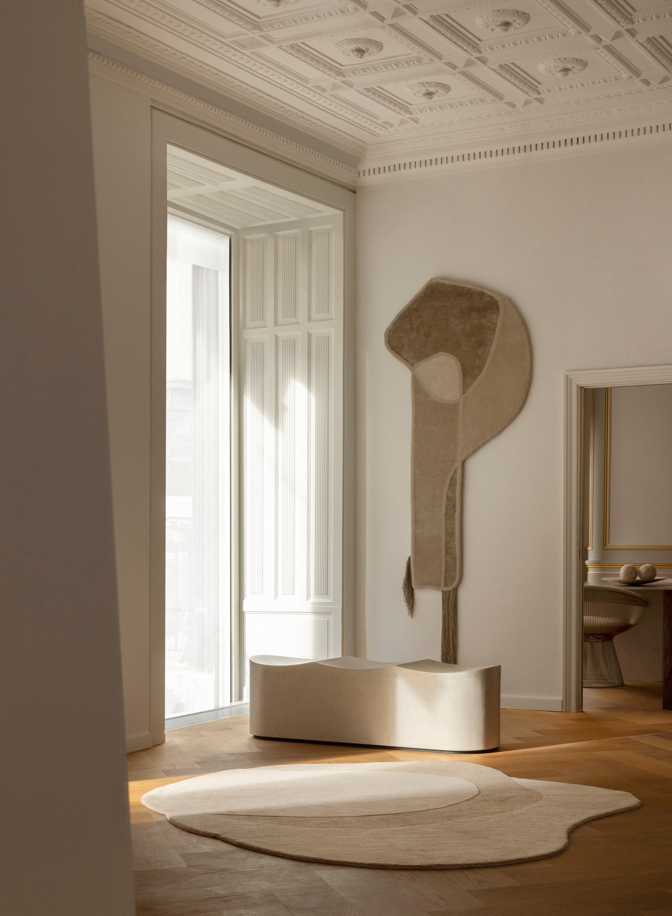 Oválný koberec OPTICAL WEB béžový