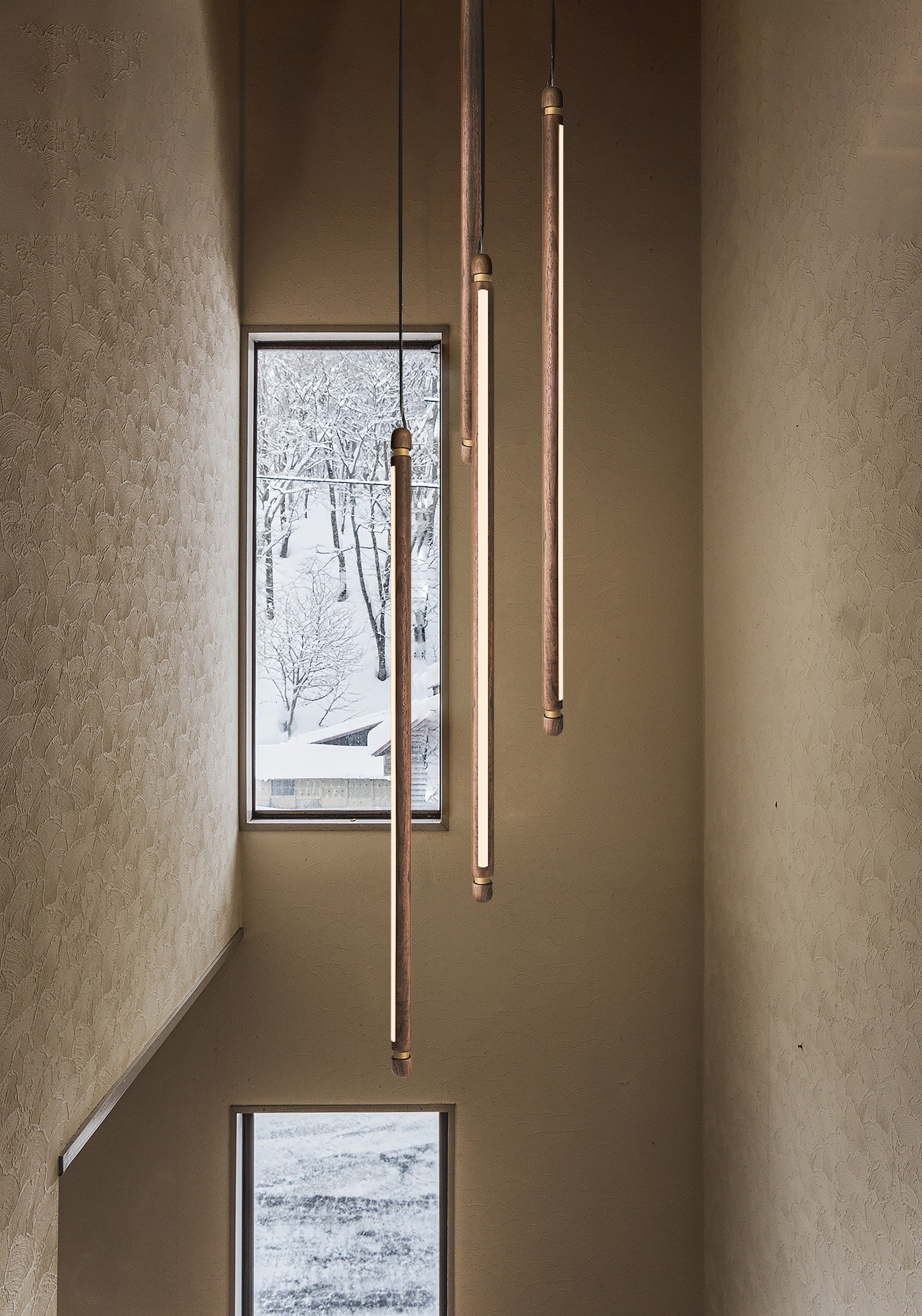 LINEA V Pendant Lamp in Walnut Wood with Brass Finish