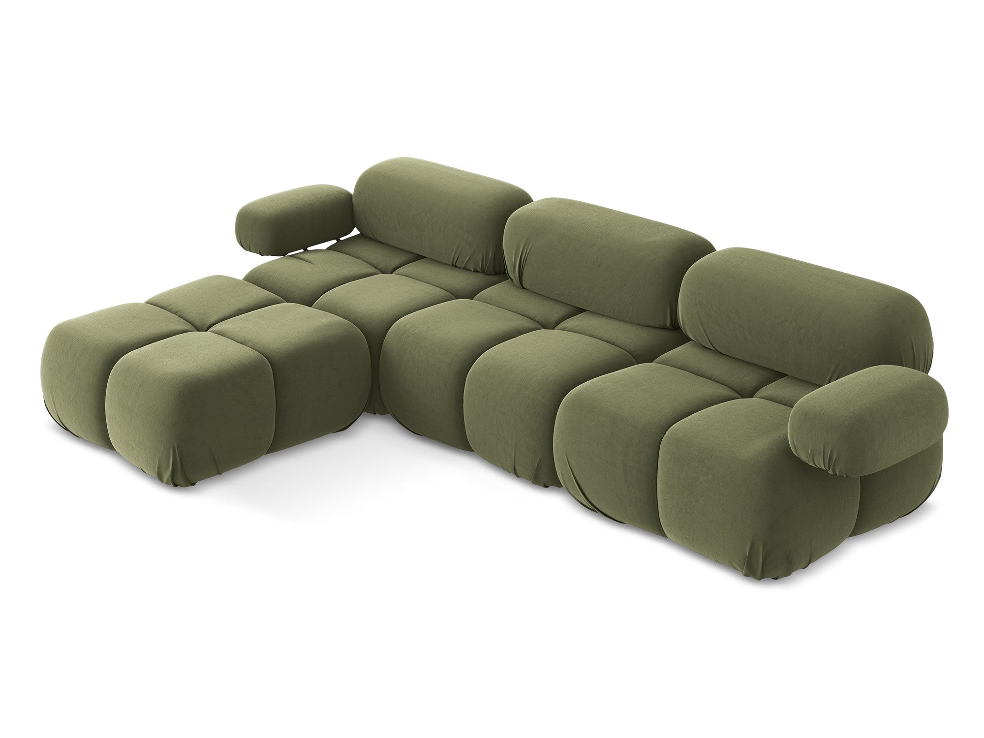 Univerzální sametový modulární rohový gauč LOKUA olivový