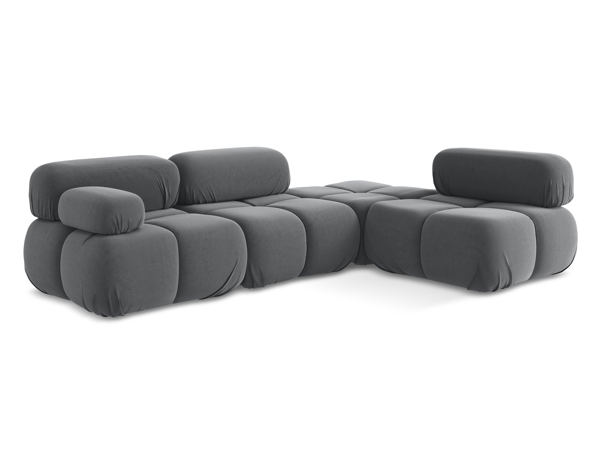 Right-facing modular velvet corner sofa LOKUA in steel gray