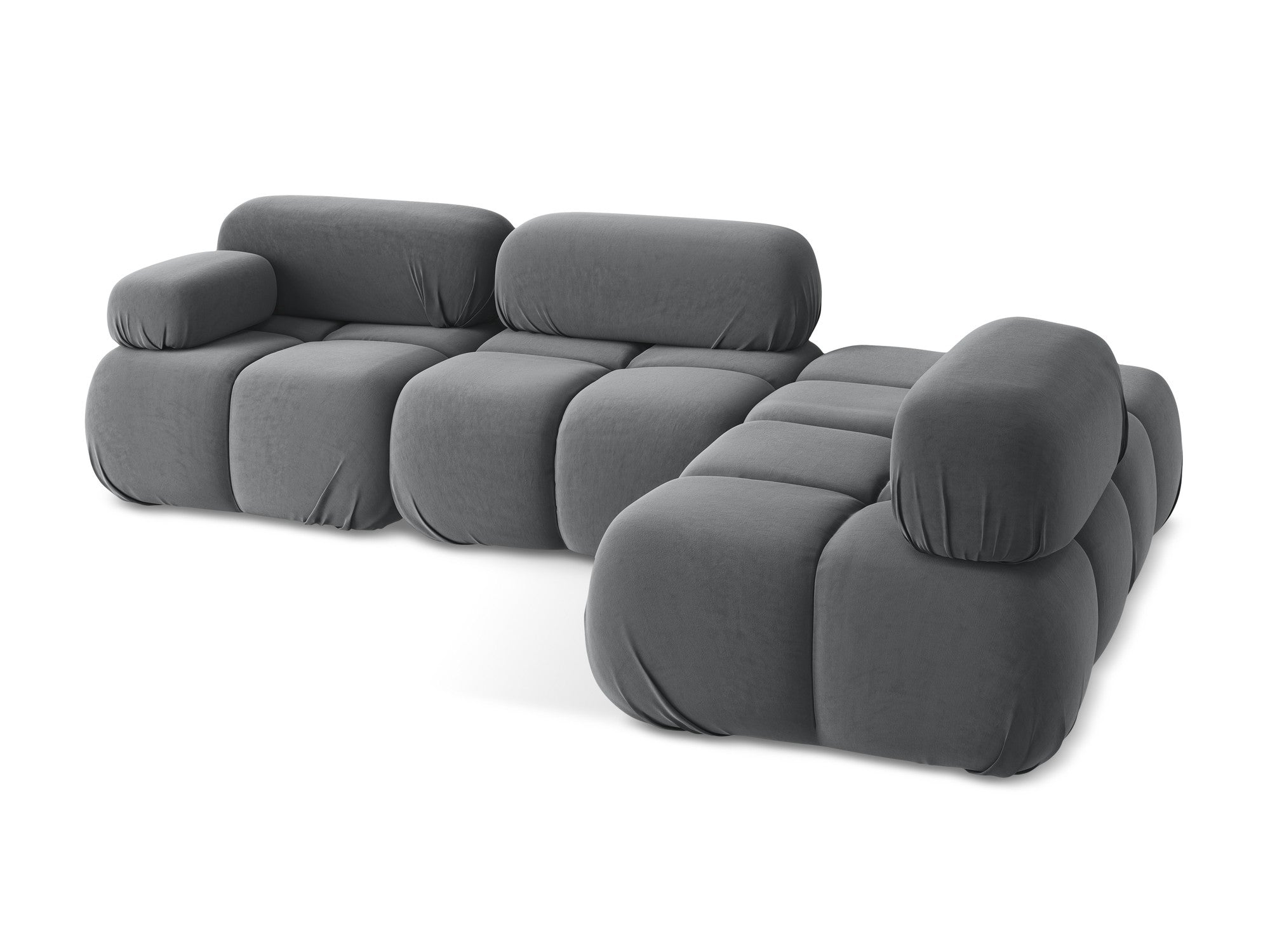 Right-facing modular velvet corner sofa LOKUA in steel gray