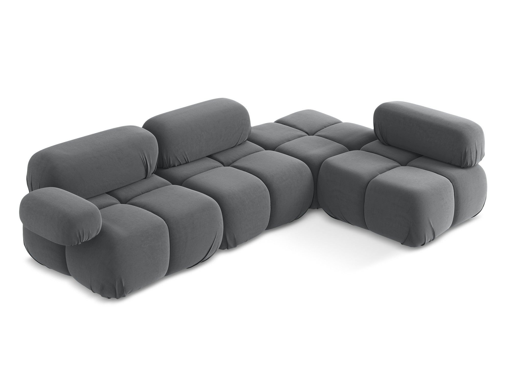 Right-facing modular velvet corner sofa LOKUA in steel gray