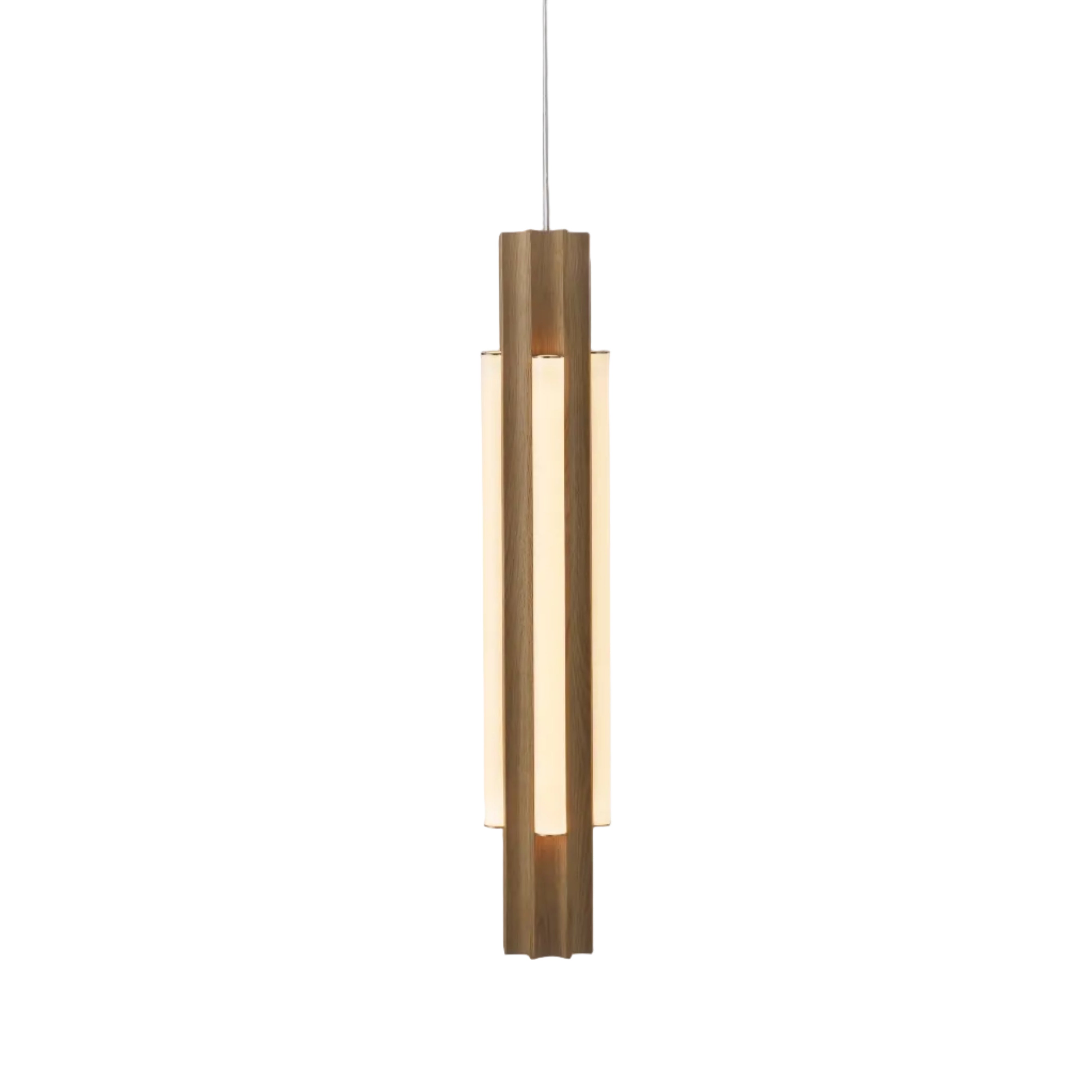 Lustrná lampa ALTAR z dubového dřeva s mosazným povrchem