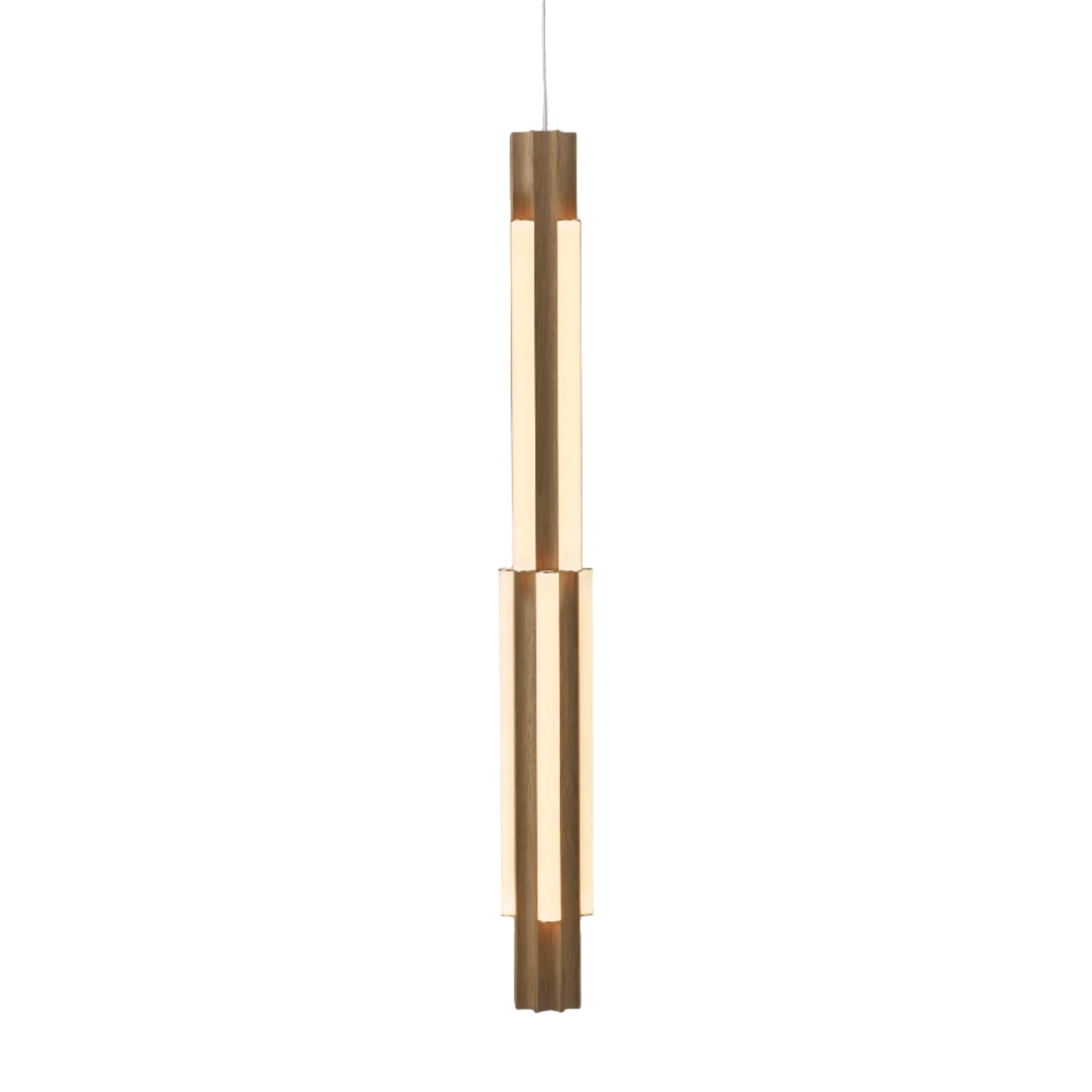 Lustrná lampa ALTAR TALL z dubového dřeva s mosazným povrchem
