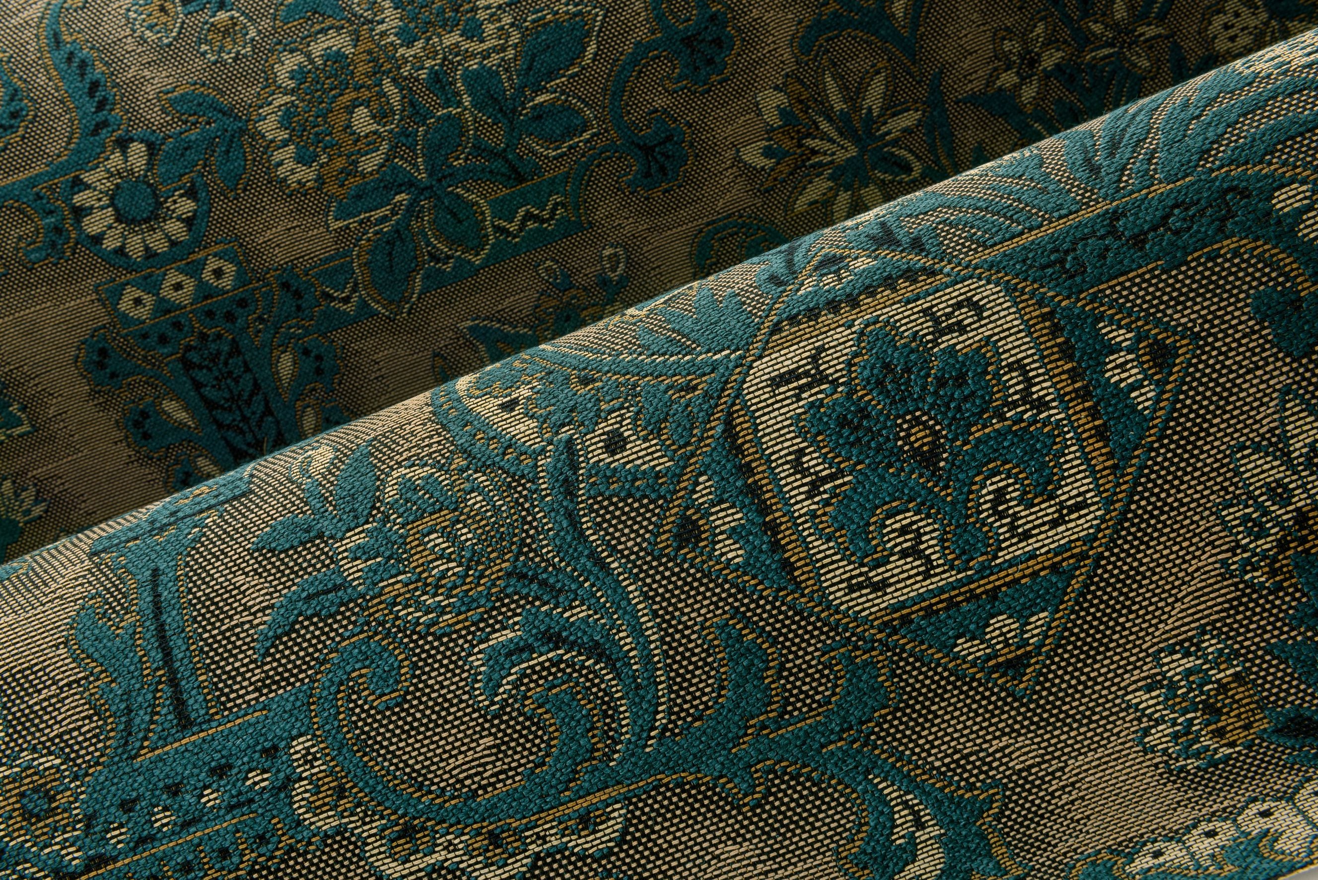 Textile wallpaper with a floral motif BROCADE blue with brown