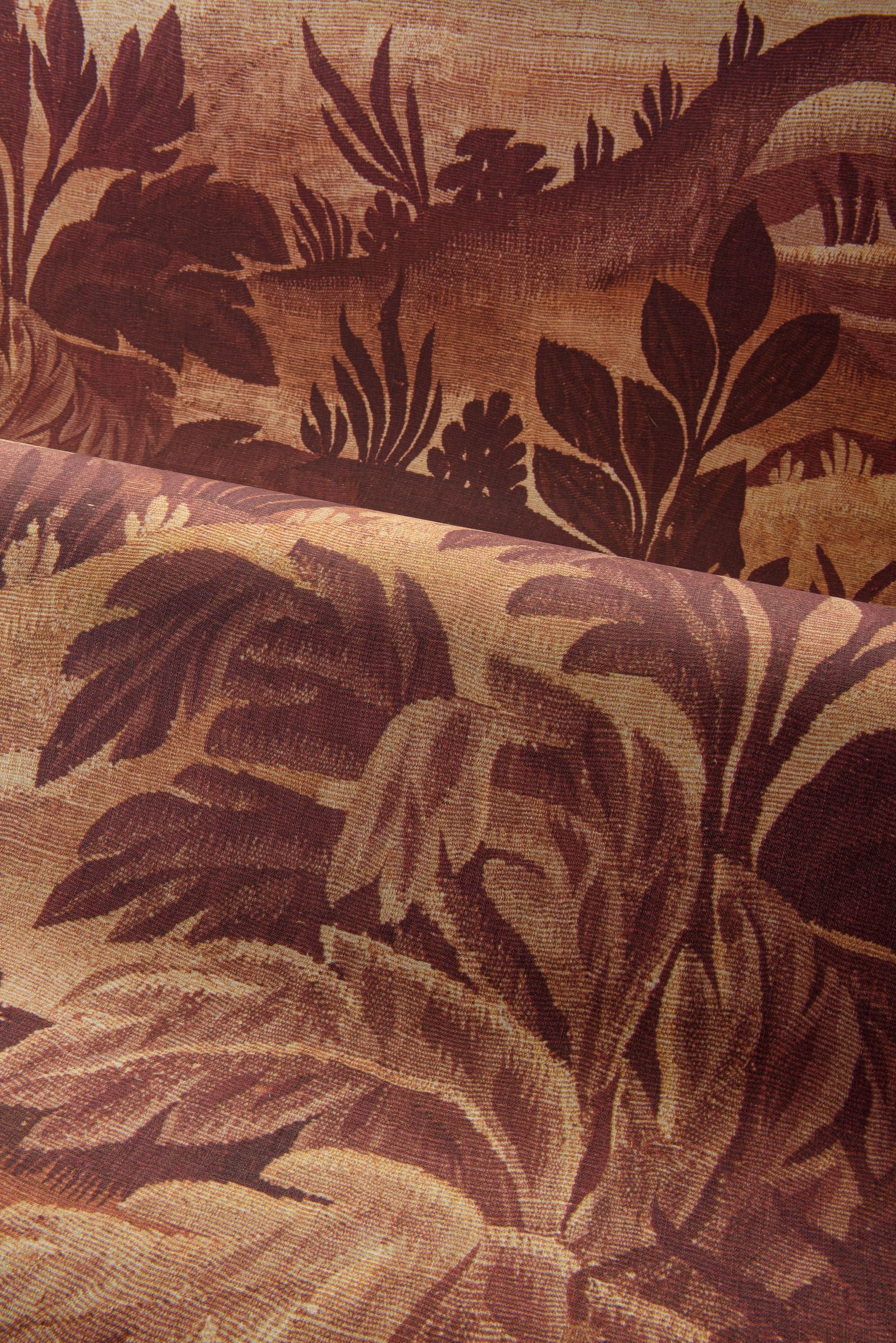 Textile wallpaper with a plant motif COLLINES red with beige