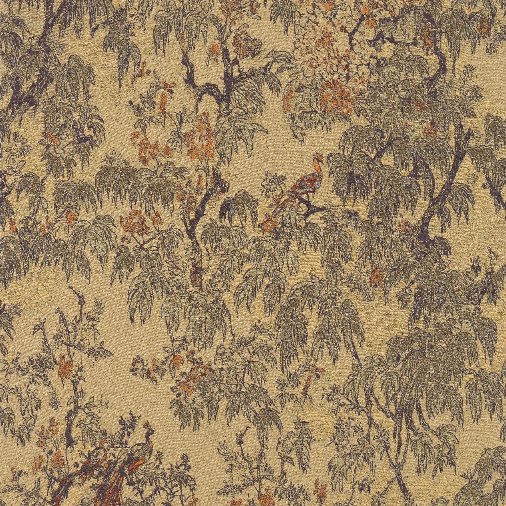 Textile wallpaper with a plant motif RAMAGE dark beige with brown