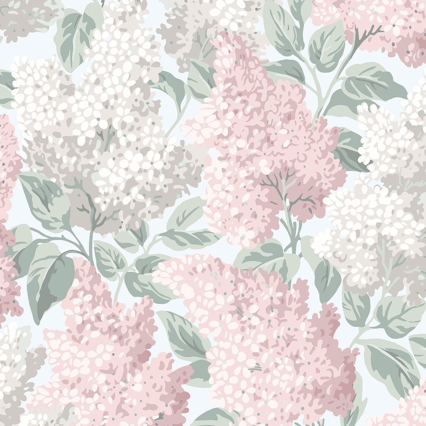 Wallpaper with a floral motif of lilac flowers BOTANICAL BOTANICA - powder pink with white