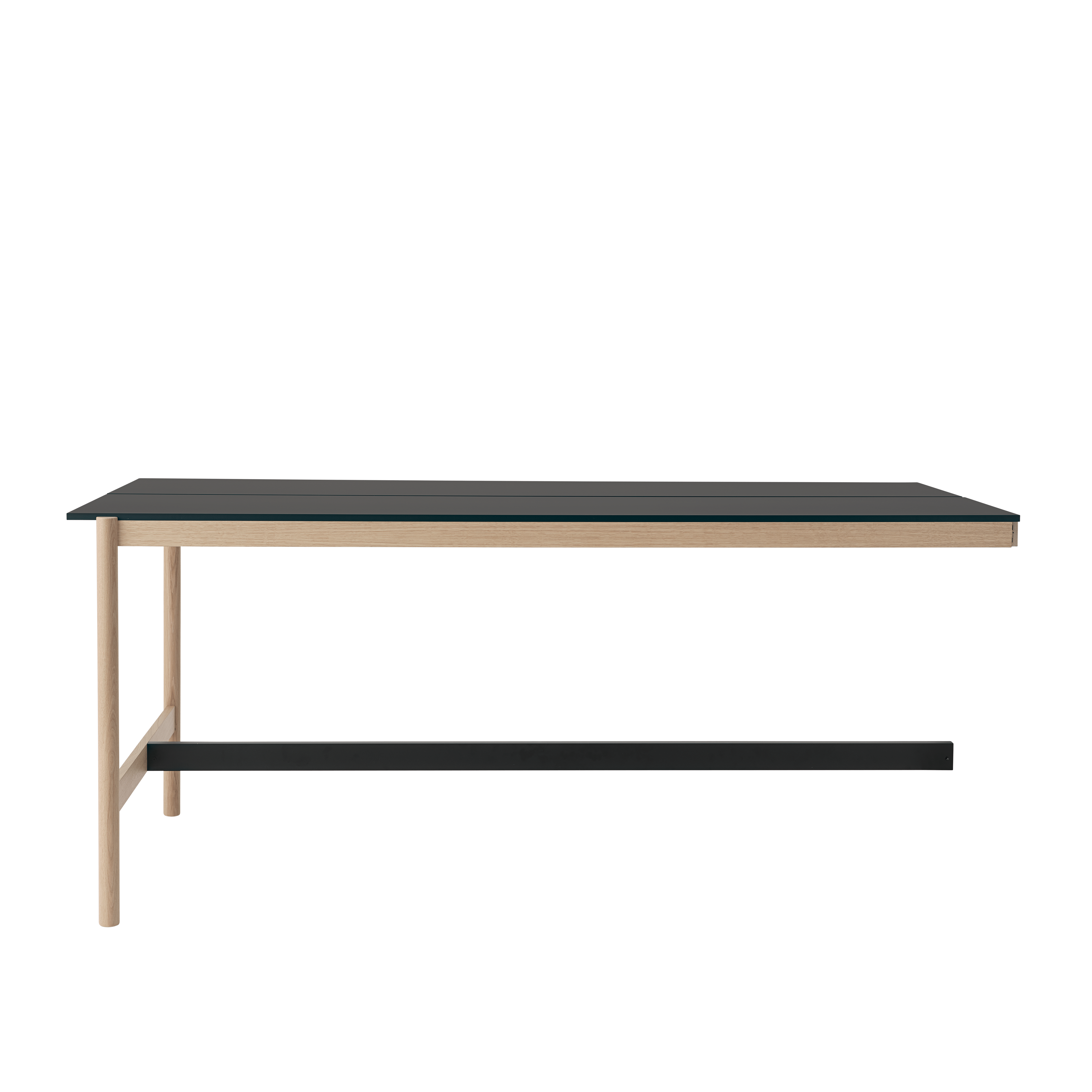 Stůl do kanceláře LINEAR SYSTEM HIGH - KONFIGURACE 2 černý nanolaminát s dubovou základnou