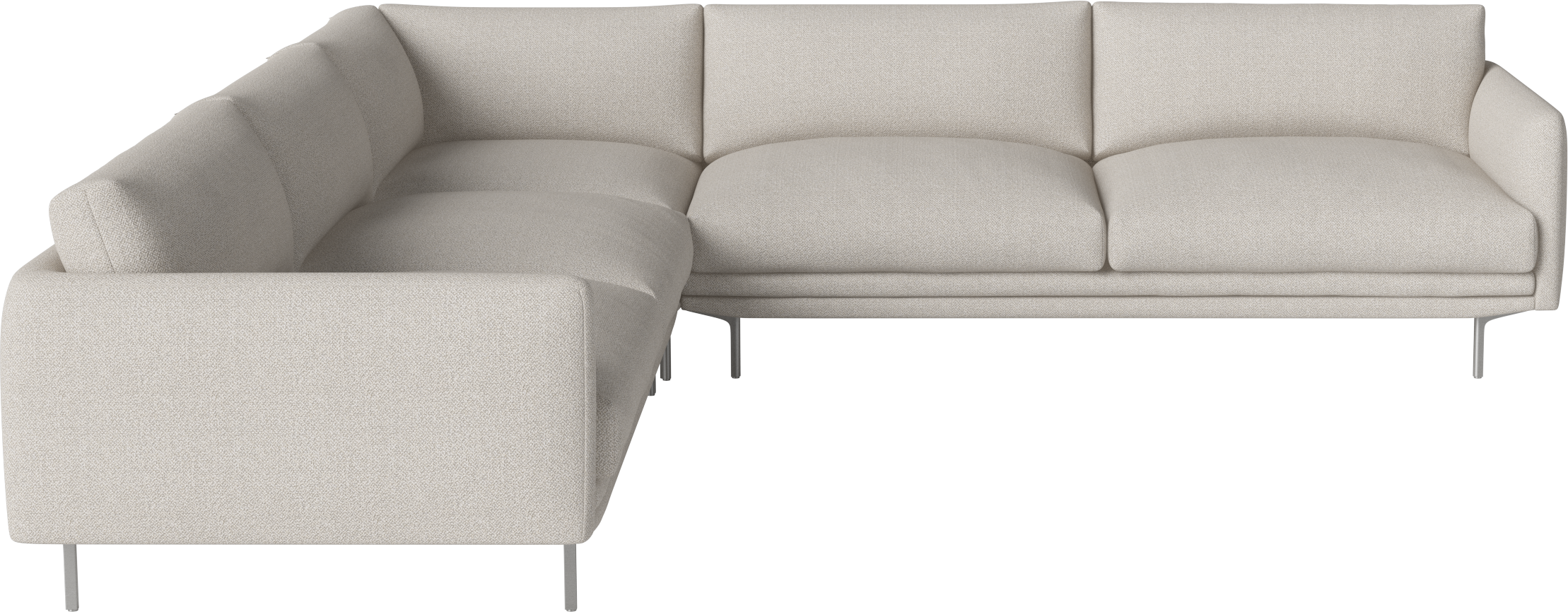 Symetrický rohový gauč LOMI s kovovým podstavcem