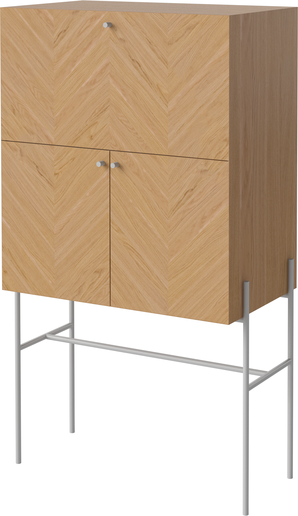 Barová skříňka LUXE z dubového dřeva se šedým podstavcem