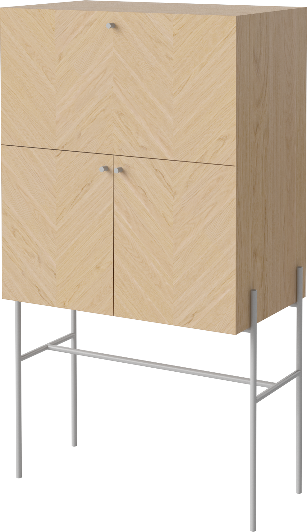 Barová skříňka LUXE bledě bílé dubové dřevo se šedým podstavcem