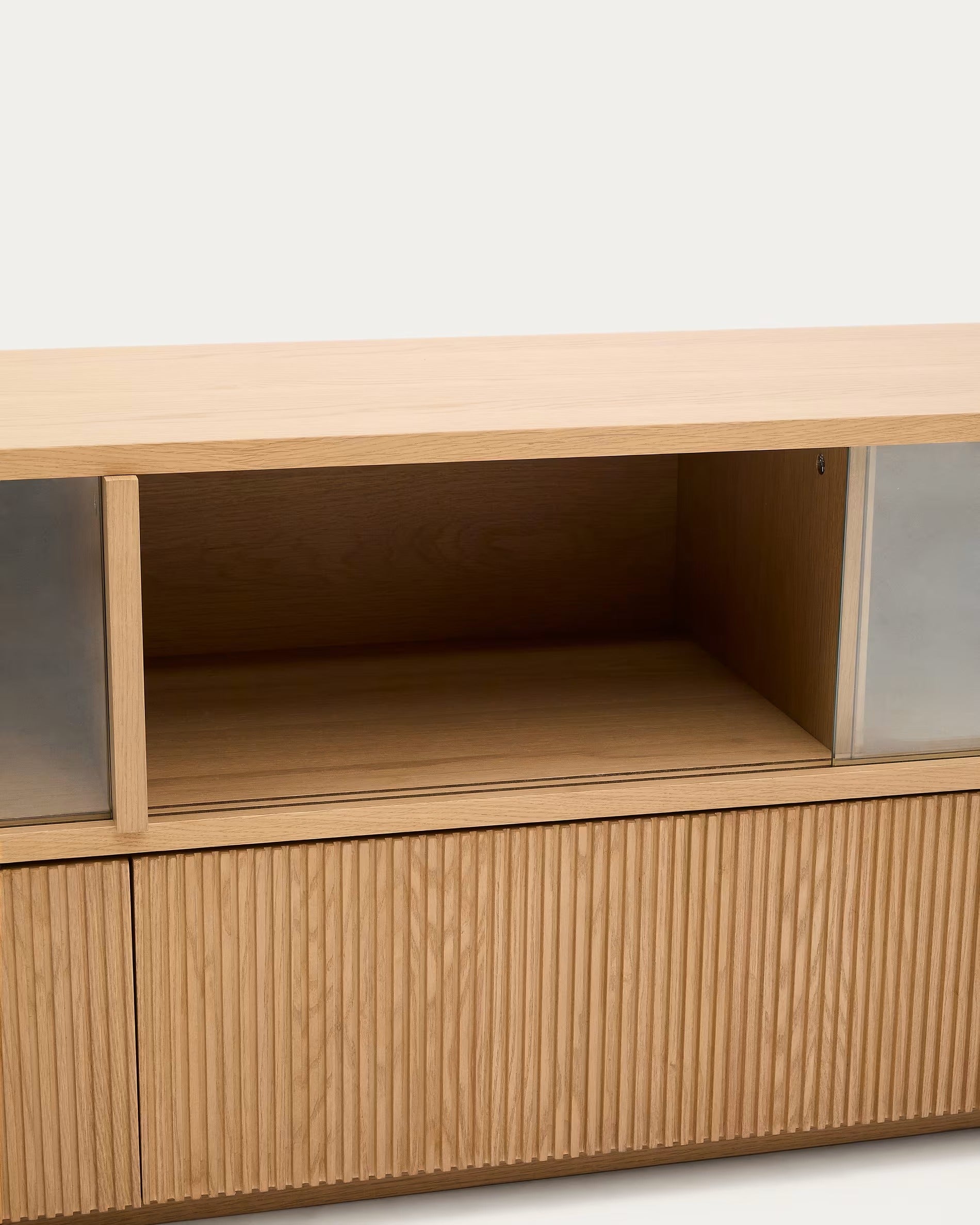 HELVINE oak veneer TV cabinet with two drawers