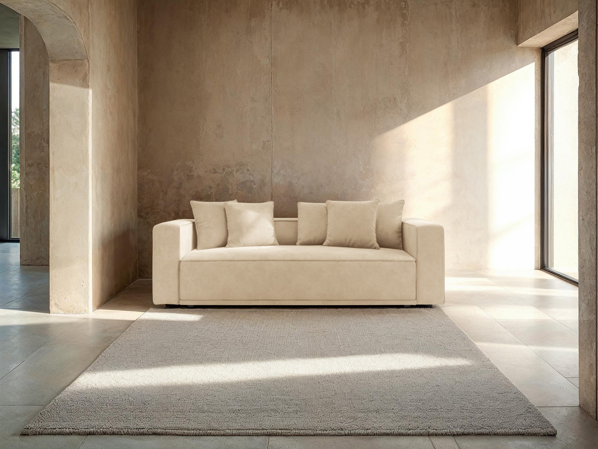 Velvet sofa with sleeping function RIBES light beige