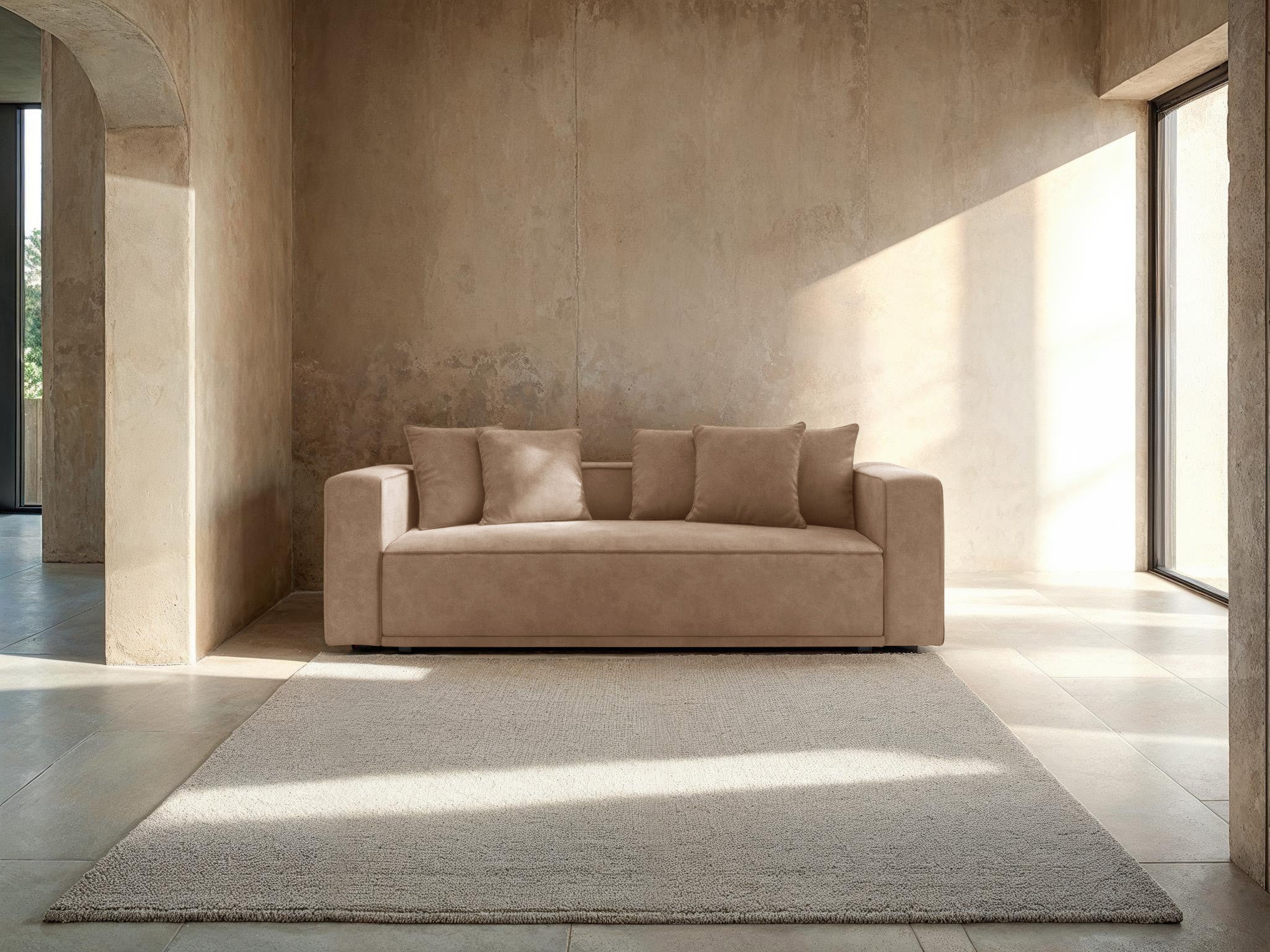 Sofa sametová s funkcí spaní RIBES tmavě béžová