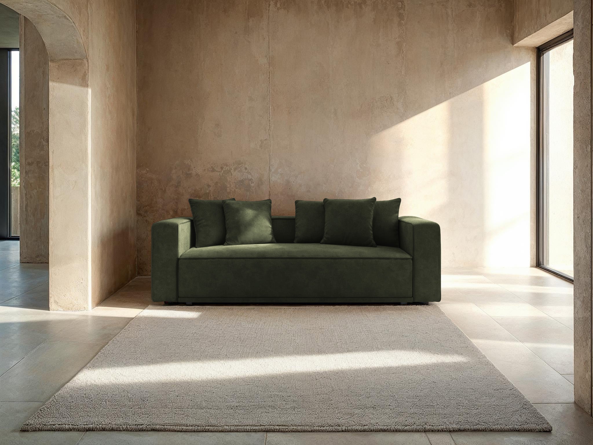 Sofa sametová s funkcí spaní RIBES zelená