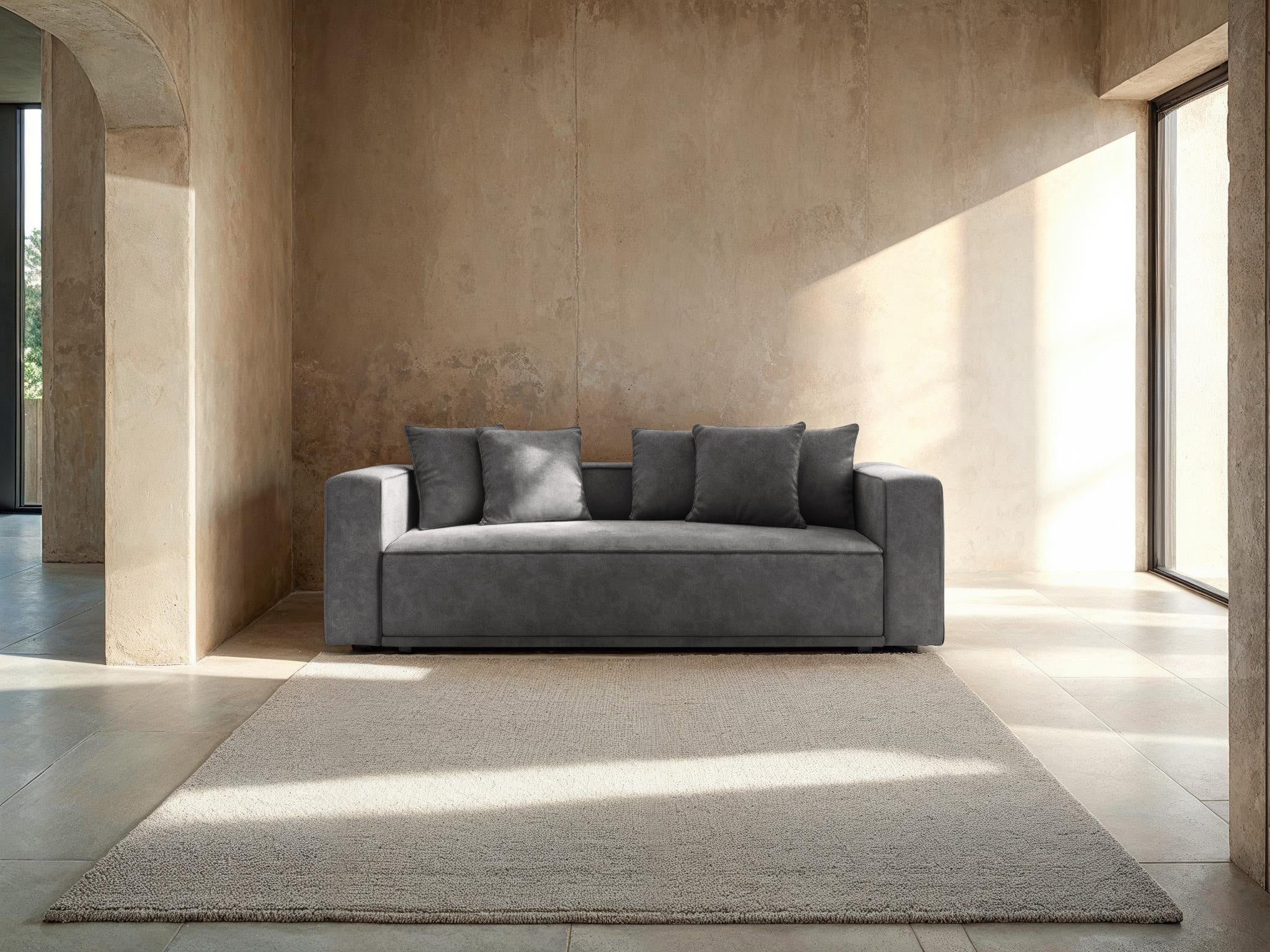 Sofa sametová s funkcí spaní RIBES šedá