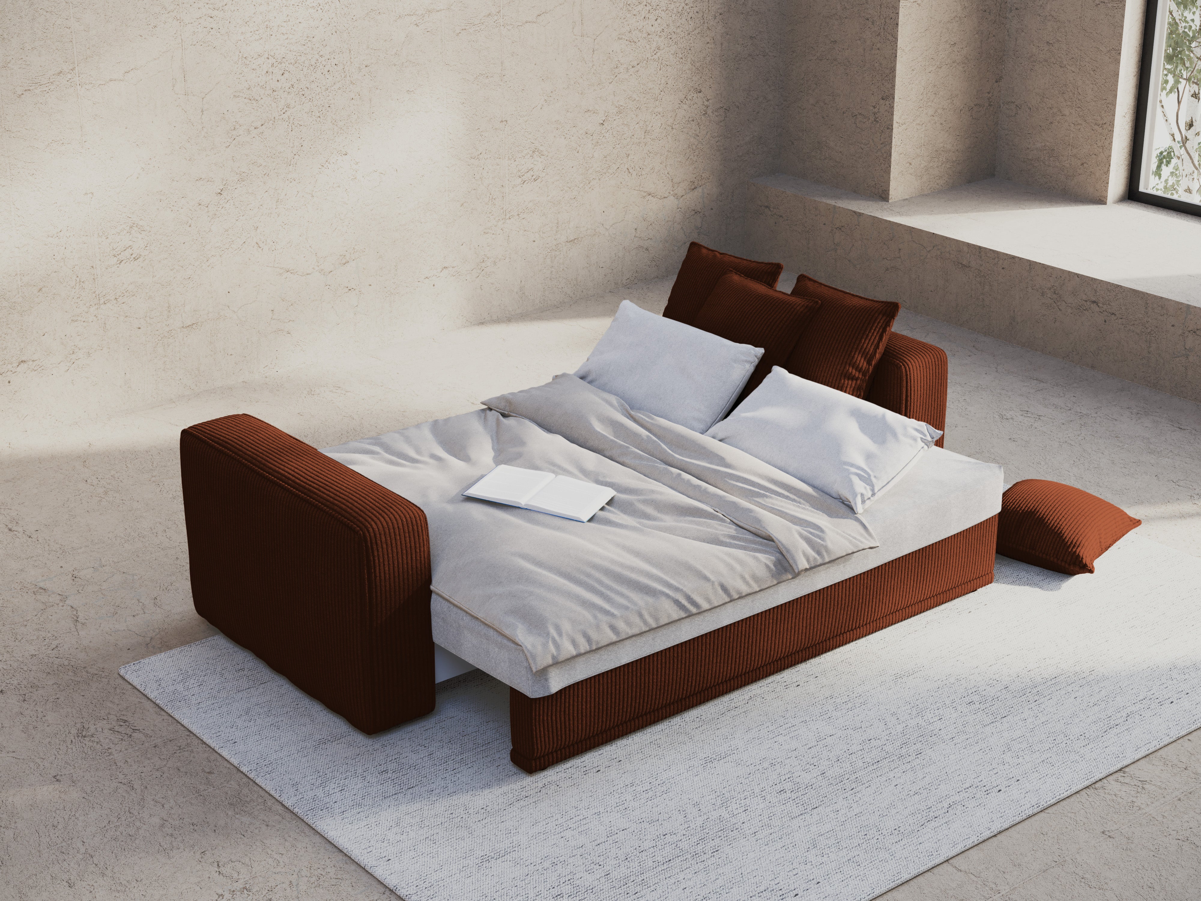 Sofa with sleeping function RIBES brick corduroy