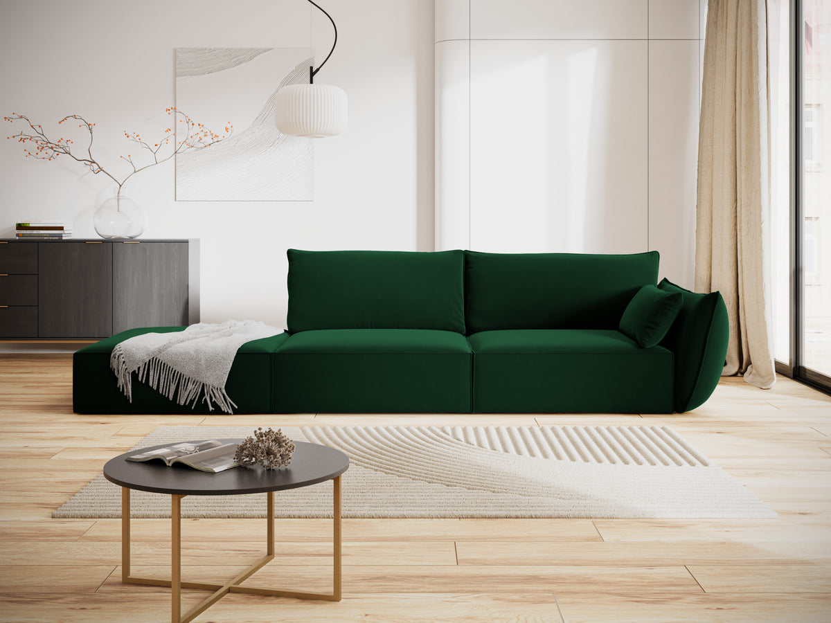 Sofa sametová levostranná otevřená VANDA lahvově zelená